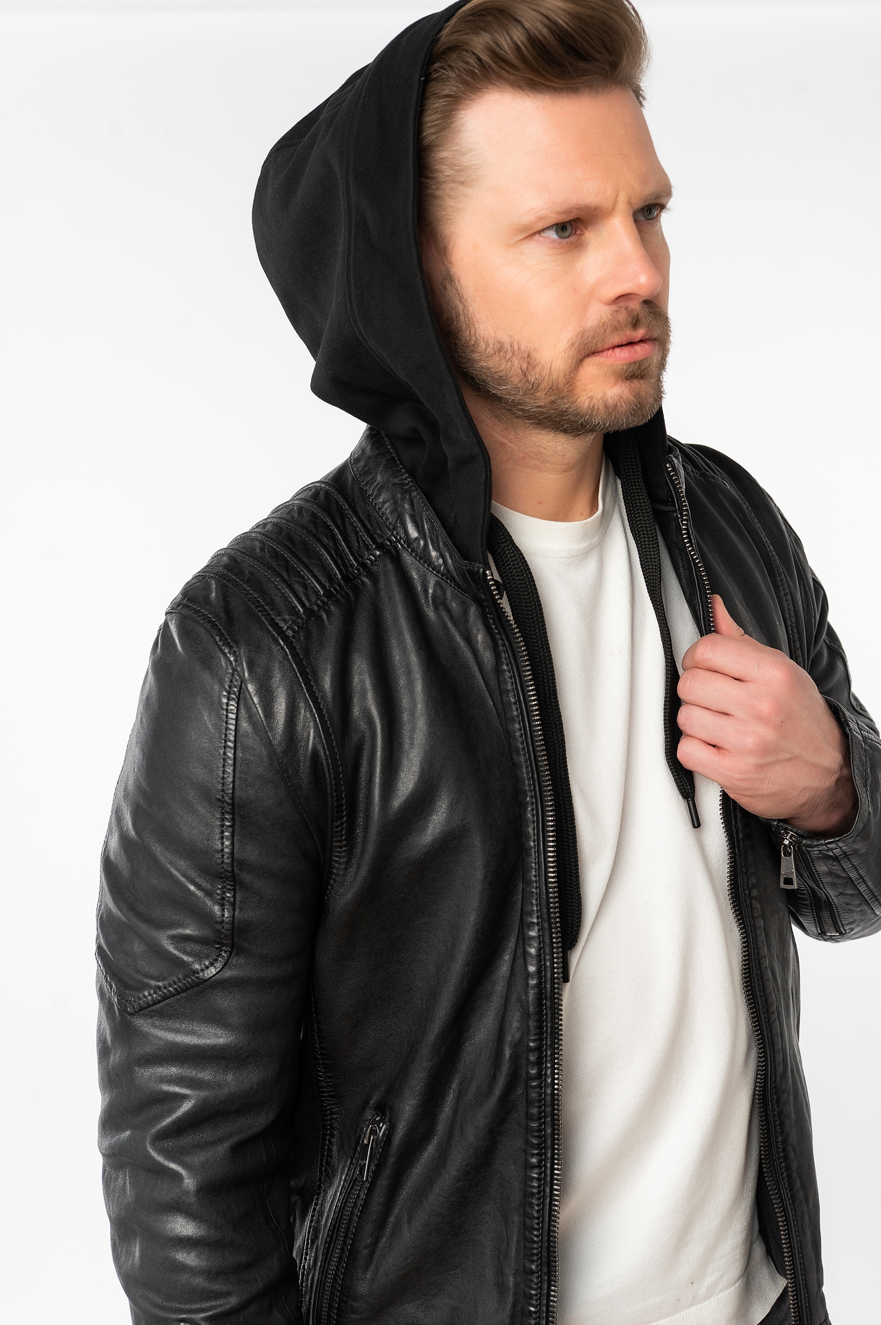 Mauritius Lederjacke »MMUbaldo SF« mit Kapuze mit abnehmbarer Jerseykapuze