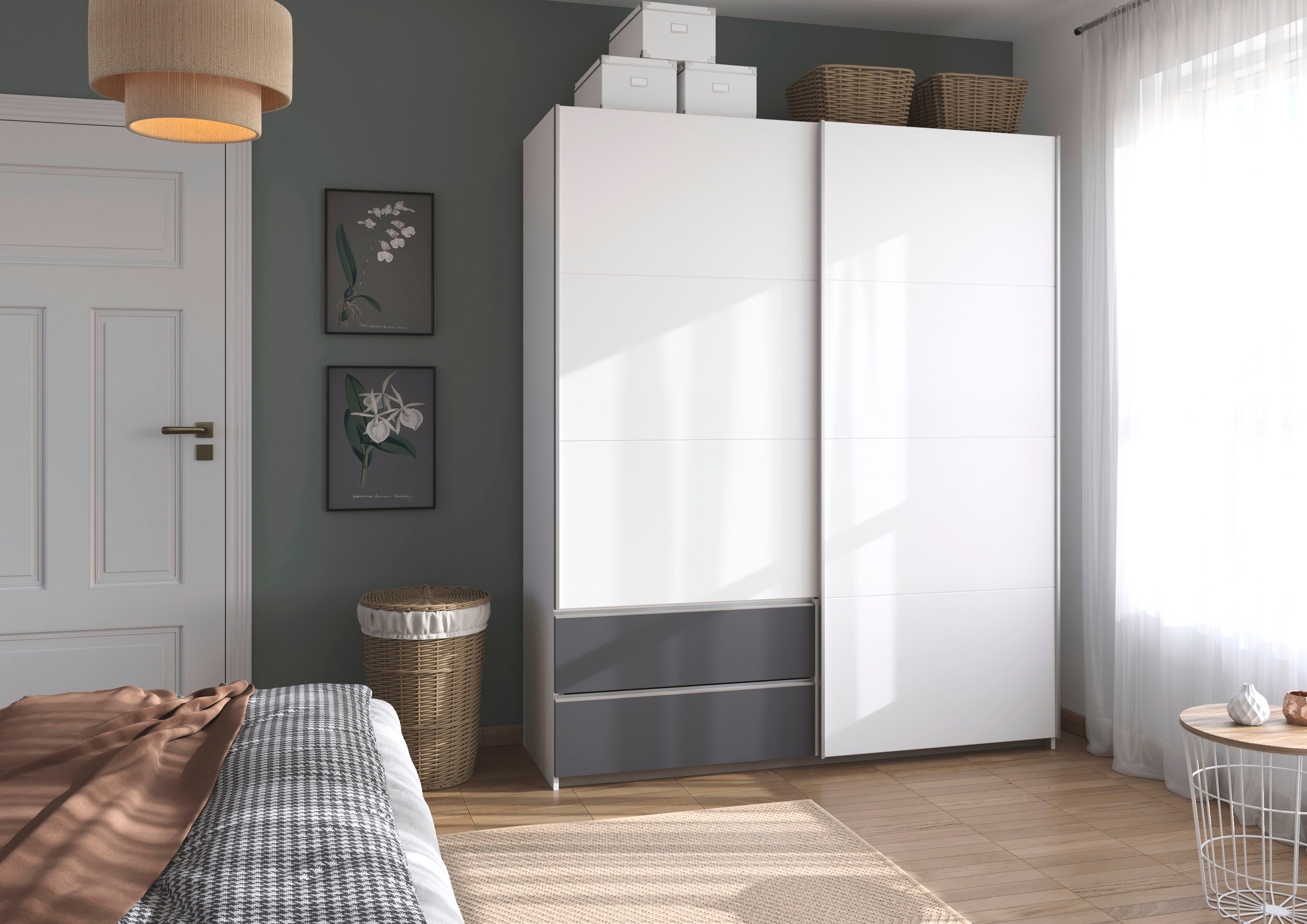 rauch Schwebetürenschrank »Kleiderschrank Schrank Garderobe Wäscheschrank SEVILLA«, (in 3 verschiedenen Ausstattungen BASIC/CLASSIC/PREMIUM), Metall-Griffleisten alufarben oder Graumetallic MADE IN GERMANY