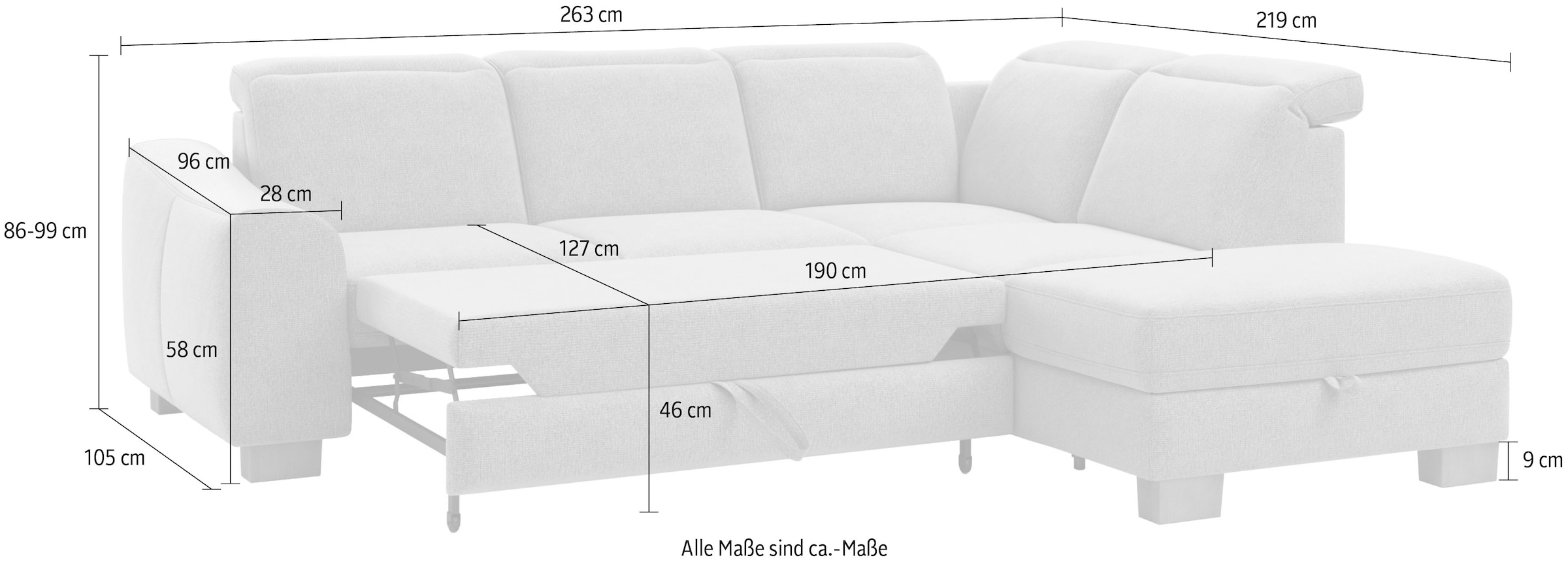 Home affaire Ecksofa »Dundee L-Form«, wahlweise mit Kopfteilverstellung und zusätzlich mit Bettfunktion