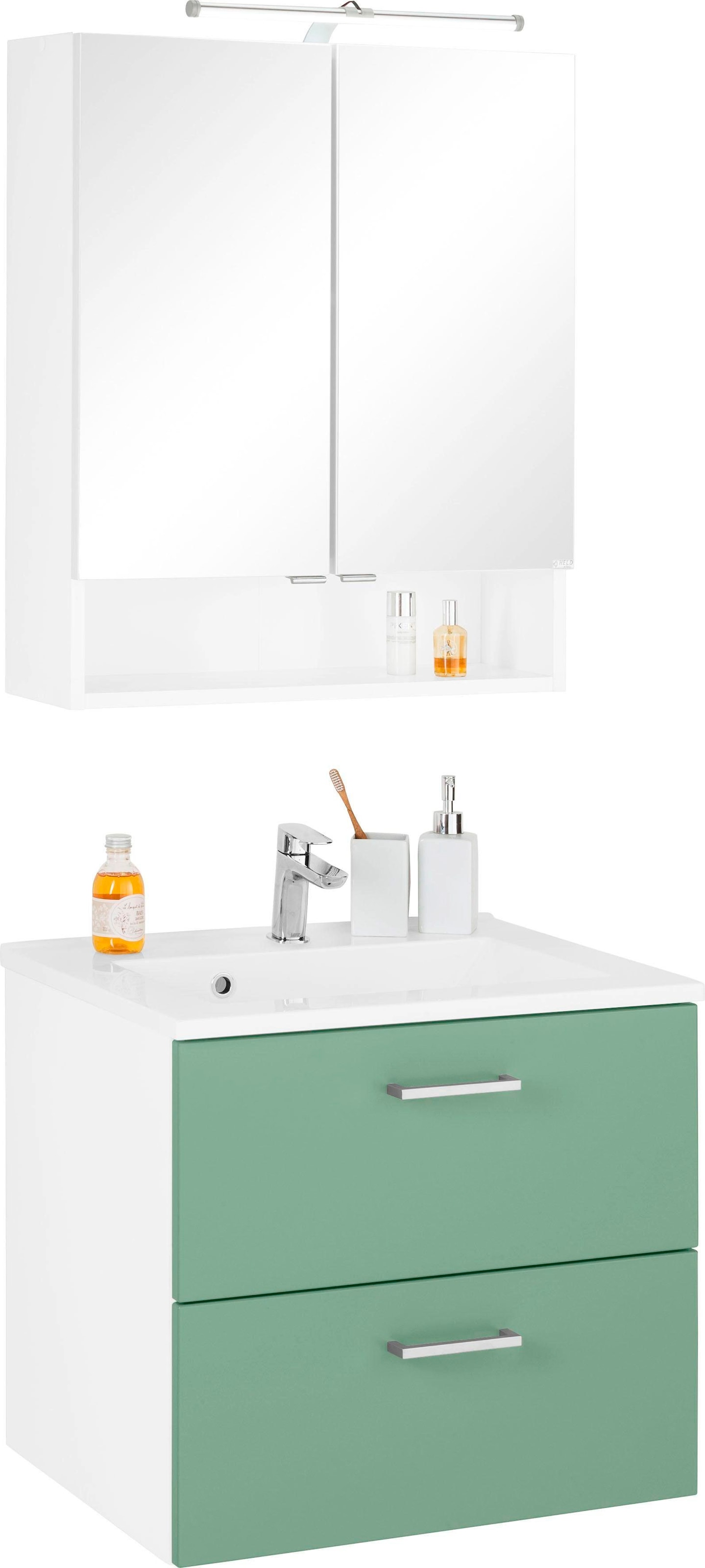 HELD MÖBEL Badmöbel-Set »Ribera«, (2 St.), Spiegelschrank Breite 60 cm,  Waschtisch auf Rechnung bestellen | Waschbeckenunterschränke