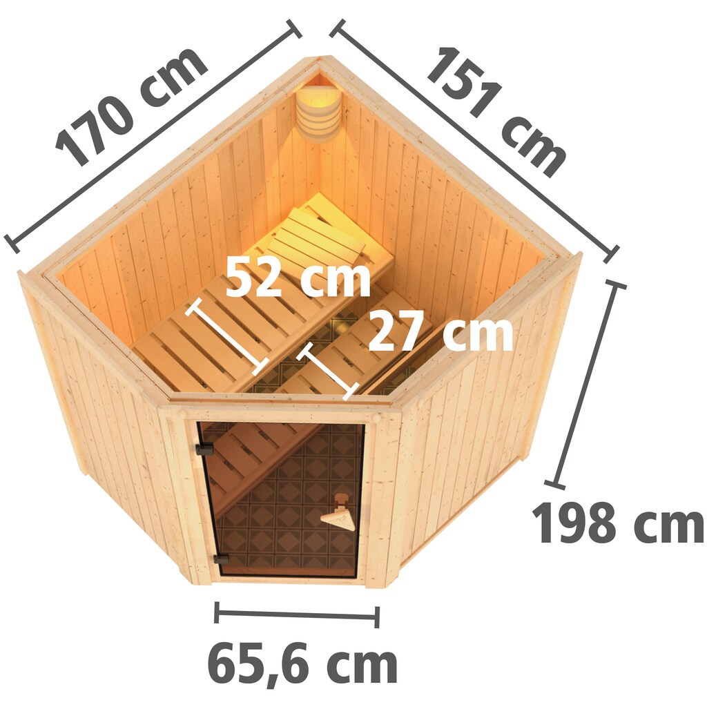 Karibu Sauna »Tomke«, (Set), 3,6-kW-Plug & Play Ofen mit integrierter Steuerung