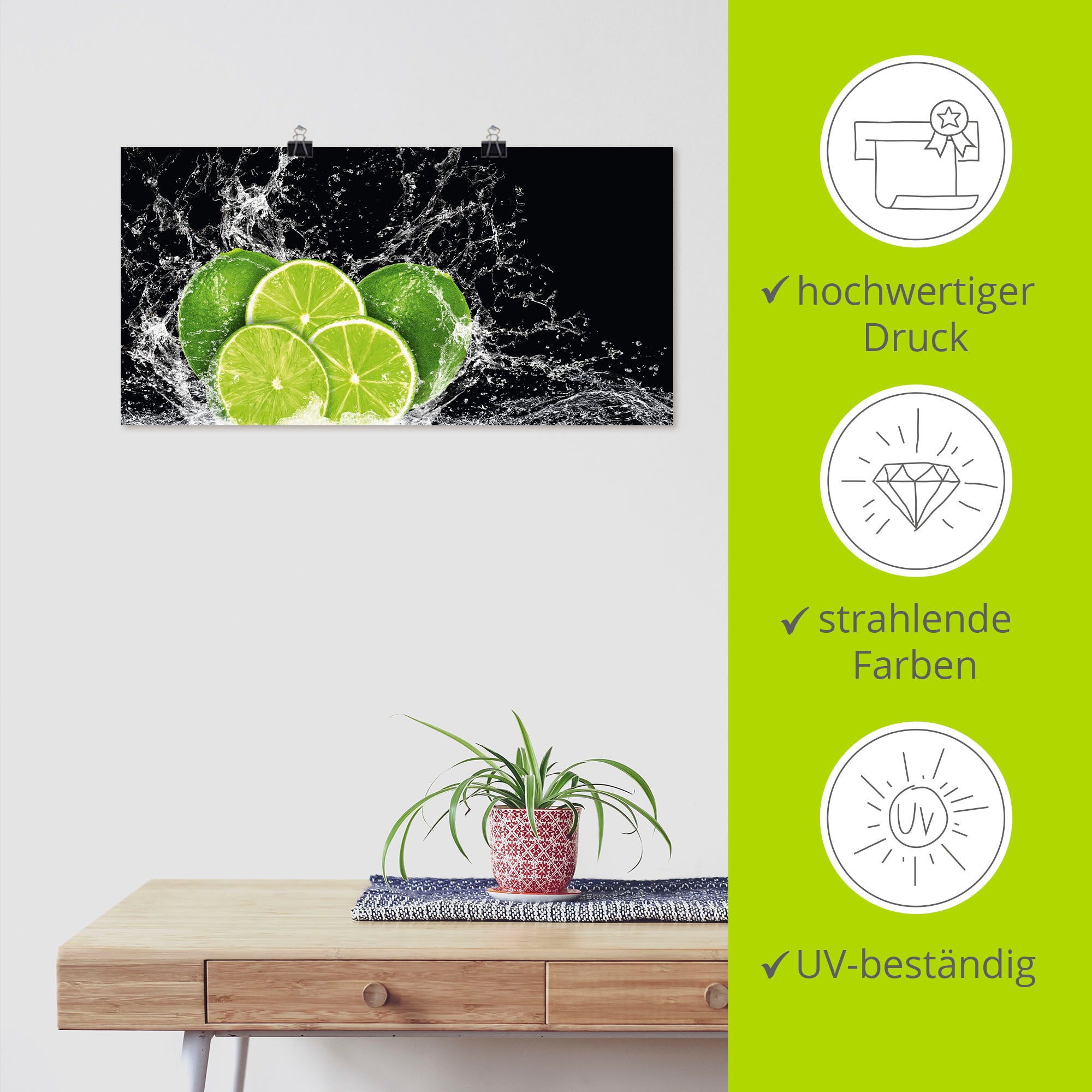 Artland Wandbild »Limone mit Spritzwasser«, Obst Bilder, (1 St.), als Leinwandbild, Poster, Wandaufkleber in verschied. Größen