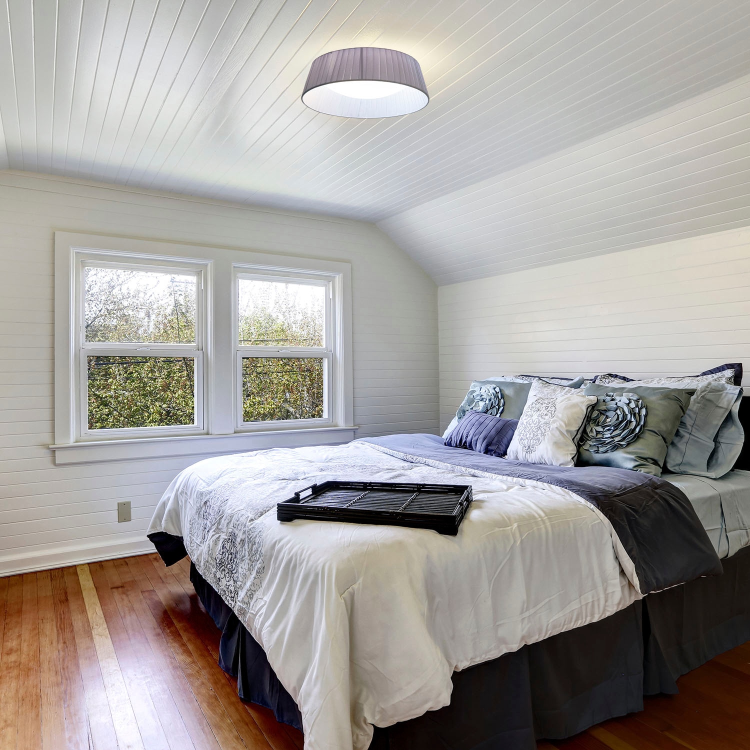 Paco Home Deckenleuchte »TARTE« E27 Rund Büroleuchte 2 x E27 Textilschirm Modern Geschlossen Unifarben