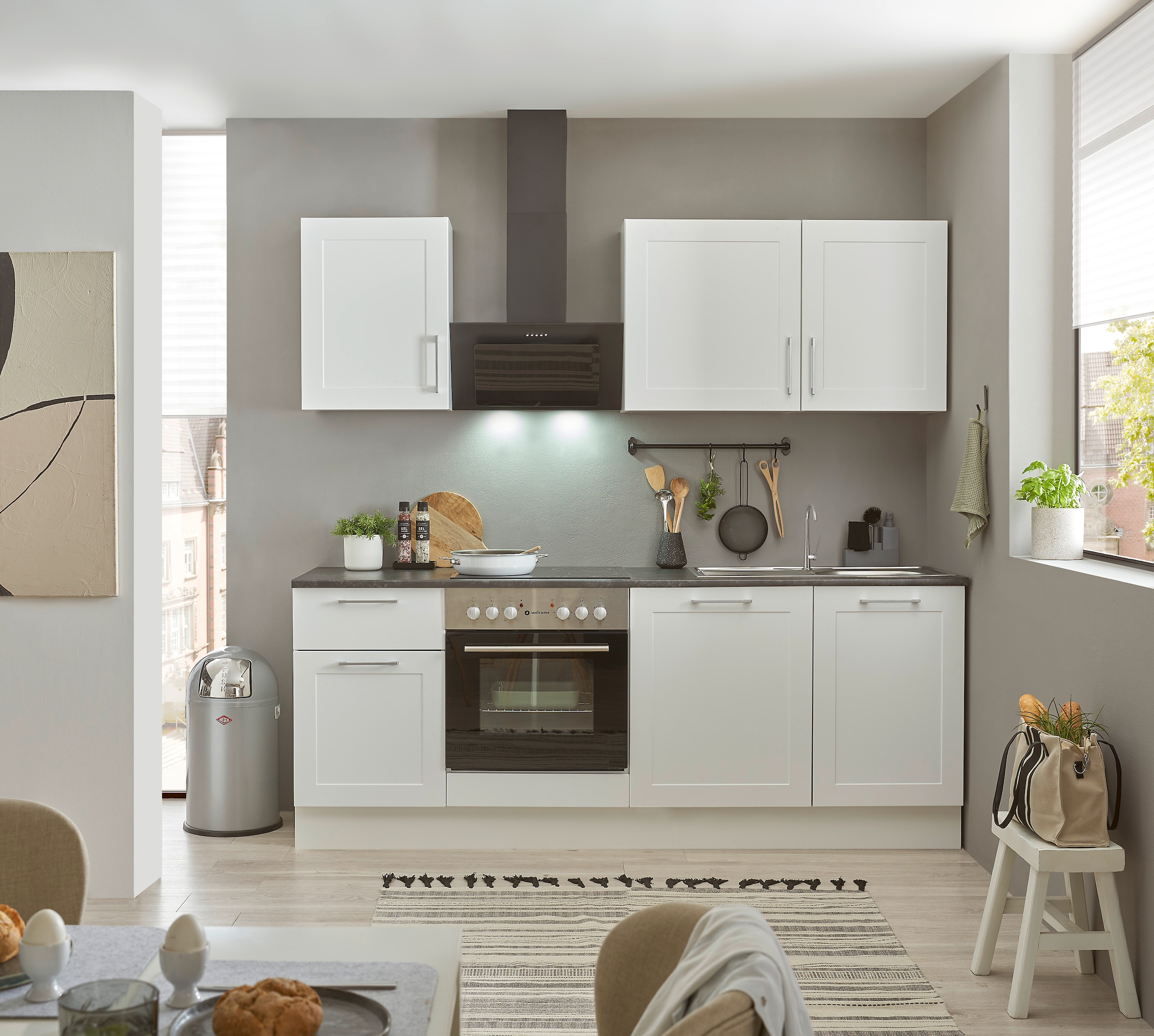 BASIC by Balculina Küchenzeile »Marsi«, Breite 220 cm, wahlweise mit E-Geräten, mit Soft-Close-Funktion