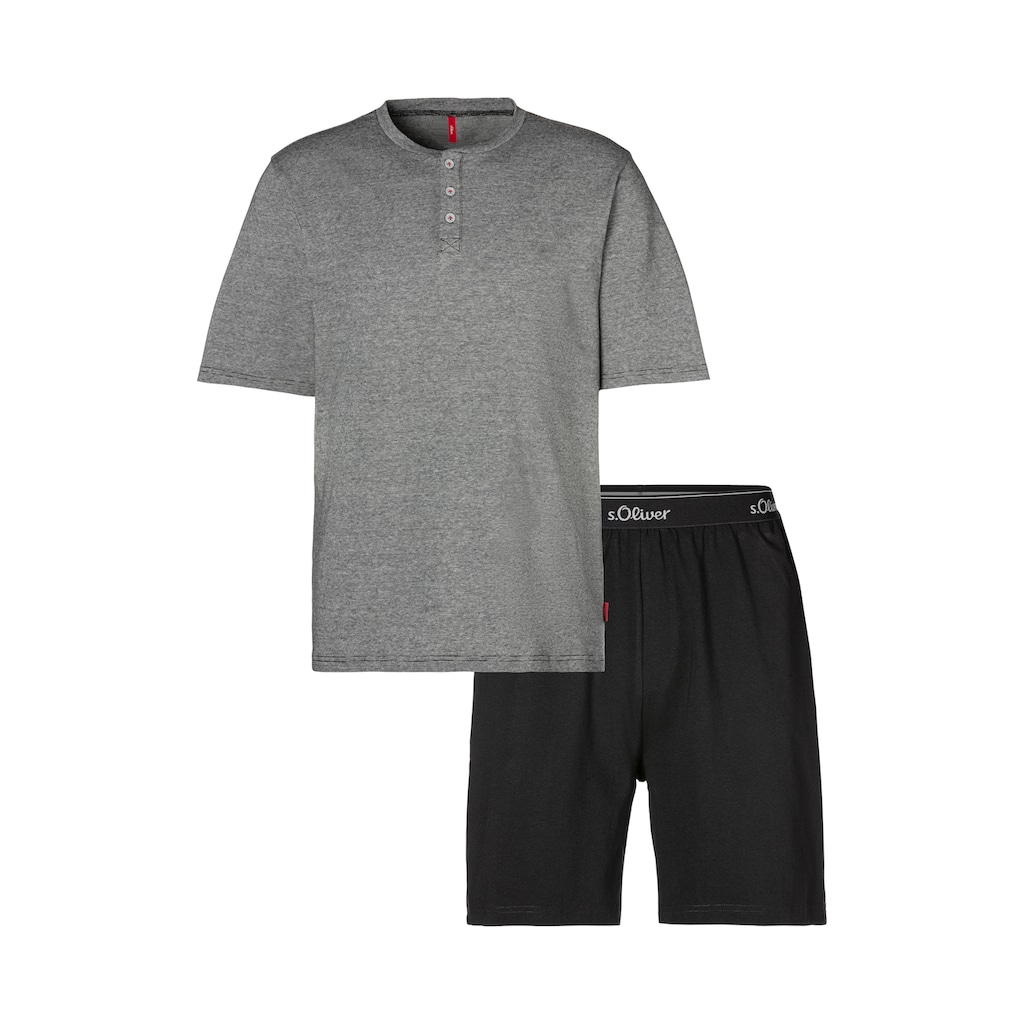s.Oliver Pyjama, (2 tlg., 1 Stück), Oberteil in Melange-Optik mit Knopfleiste