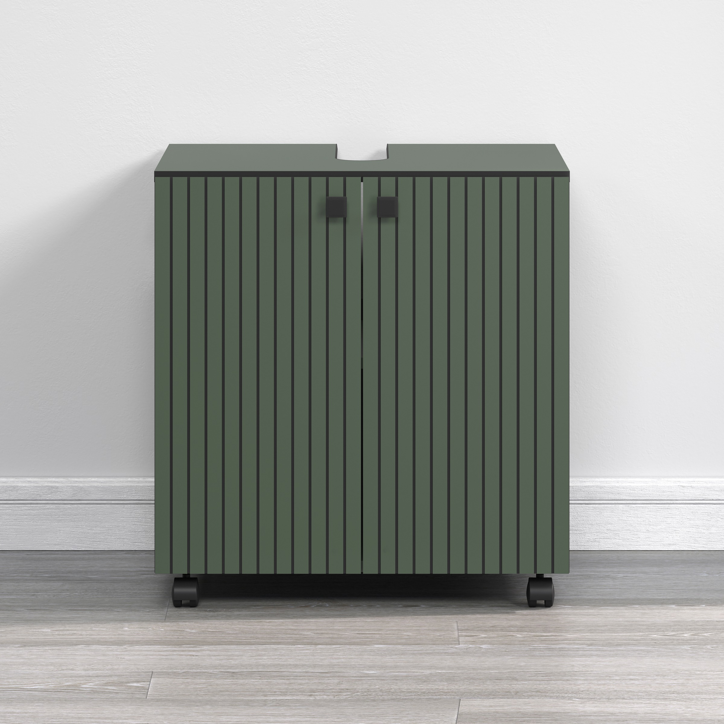 welltime Waschbeckenunterschrank »Amrum«, BxHxT 80 x 64 x 42cm Waschbeckenunterschrank Eiche Rillenoptik