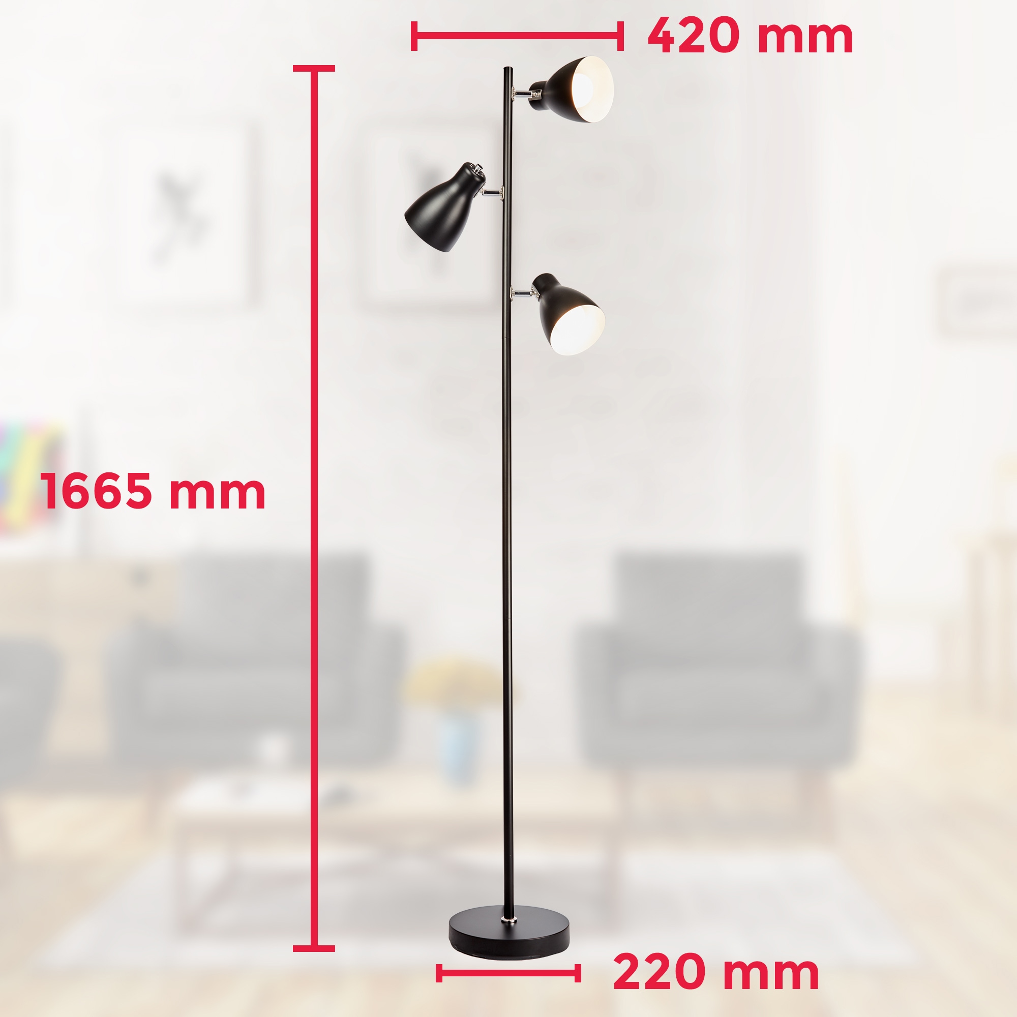 B.K.Licht Stehlampe, 3 flammig, Leuchtmittel E27 | ohne Leuchtmittel, Stehleuchte, Metall, Deckenfluter, Leuchte, schwenkbar, E27, schwarz