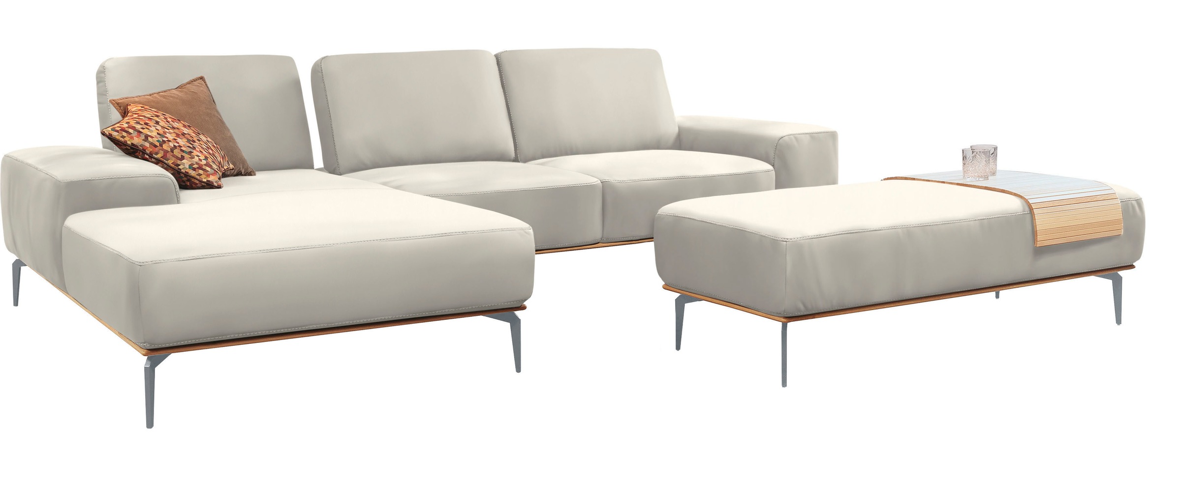 W.SCHILLIG Ecksofa »run, Designsofa mit tollem Sitzkomfort, bequem, L-Form«, mit elegantem Holzsockel, Füße in Silber matt, Breite 319 cm