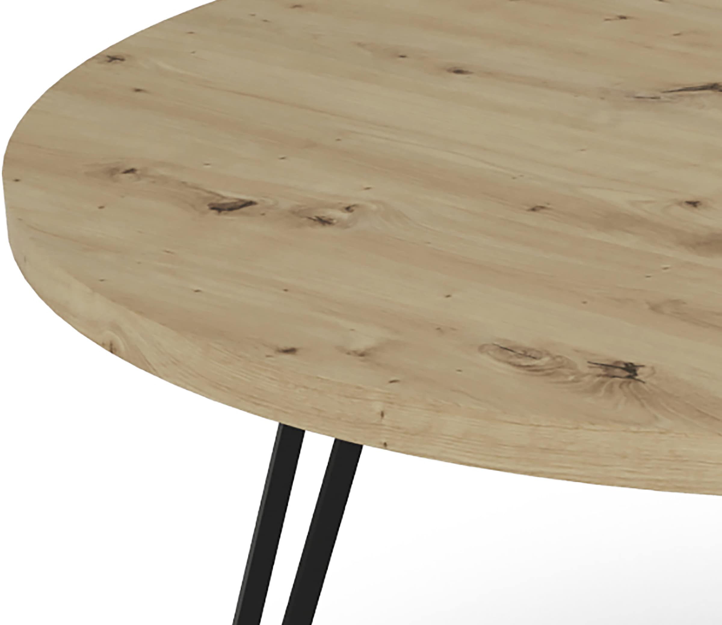 byLIVING Esstisch »Marta«, (1 St.), mit 120cm runder Tischplatte in Artisan Eiche Optik und Metallbeinen