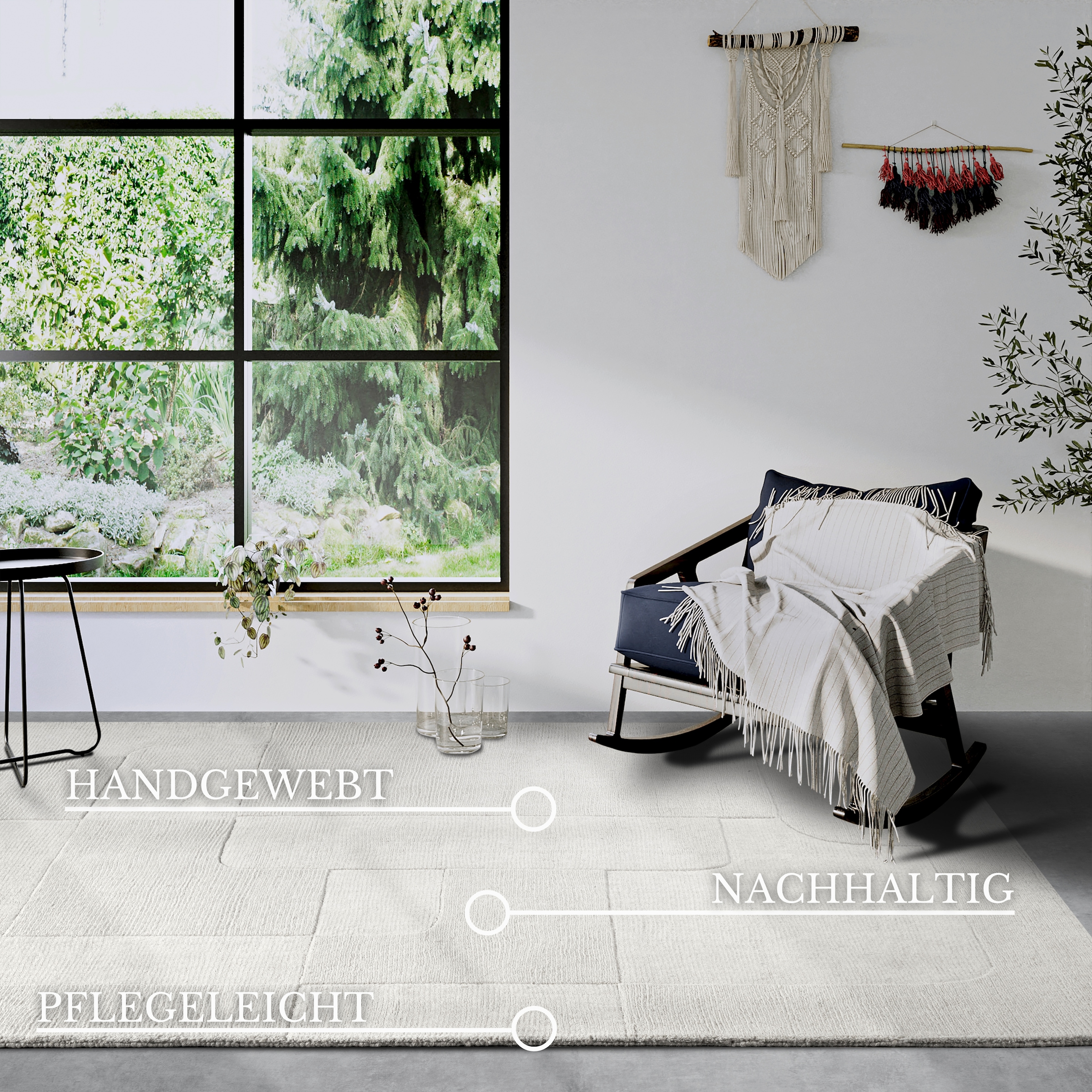 Villeroy & Boch Wollteppich »Charlotte«, rechteckig, 10 mm Höhe, Läufer, Handgewebt, Wolle, Natur, Läufer, Wohnzimmer, Geometrie