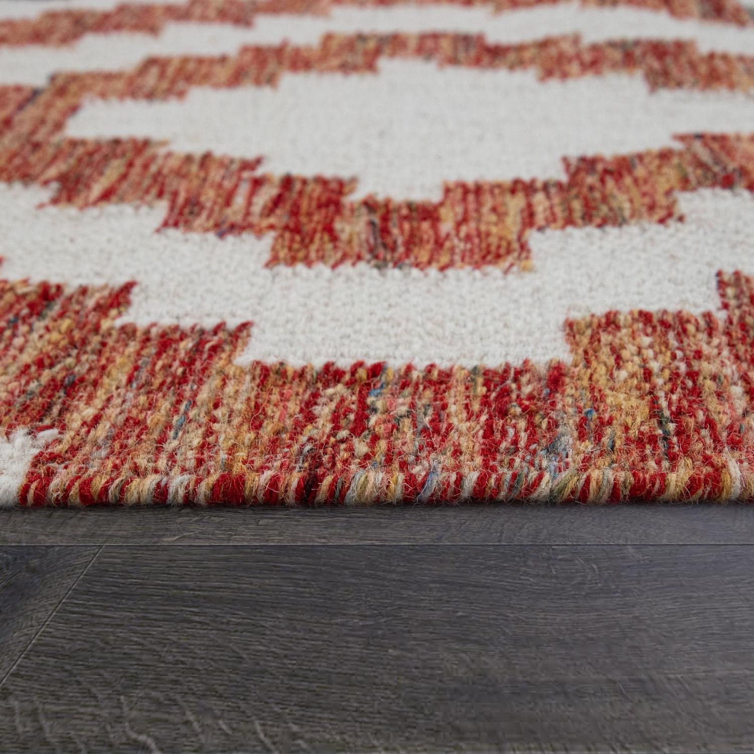 Paco Home Wollteppich »Kenitra 501«, rechteckig, 12 mm Höhe, Flachgewebe, reine Wolle, handgewebt, Rauten Design, mit Fransen