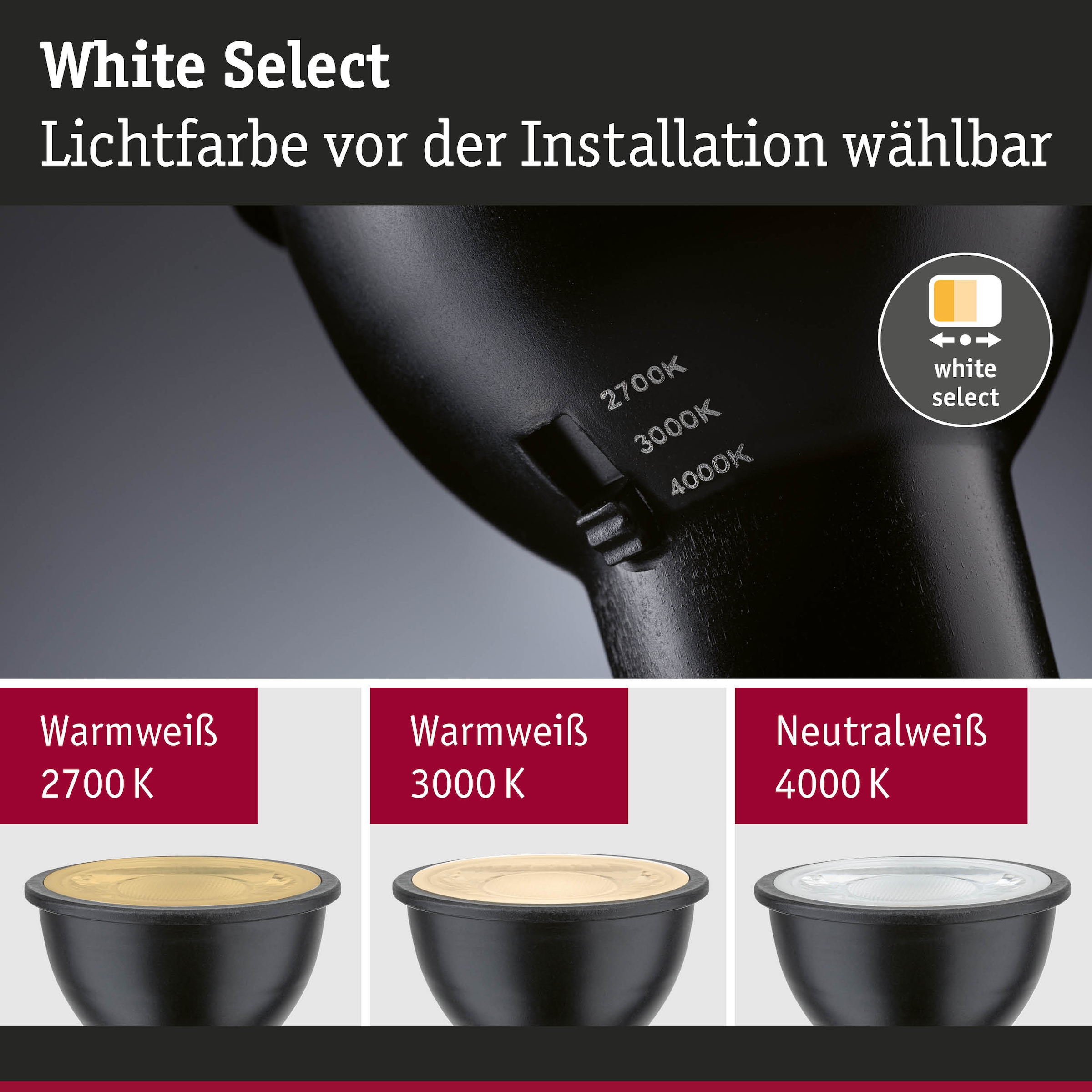 Paulmann LED-Leuchtmittel »650lm 3CCT DipSwitch 50° dim 6,9W 230V« GU10 1 Stk. Farbwechsler White Select