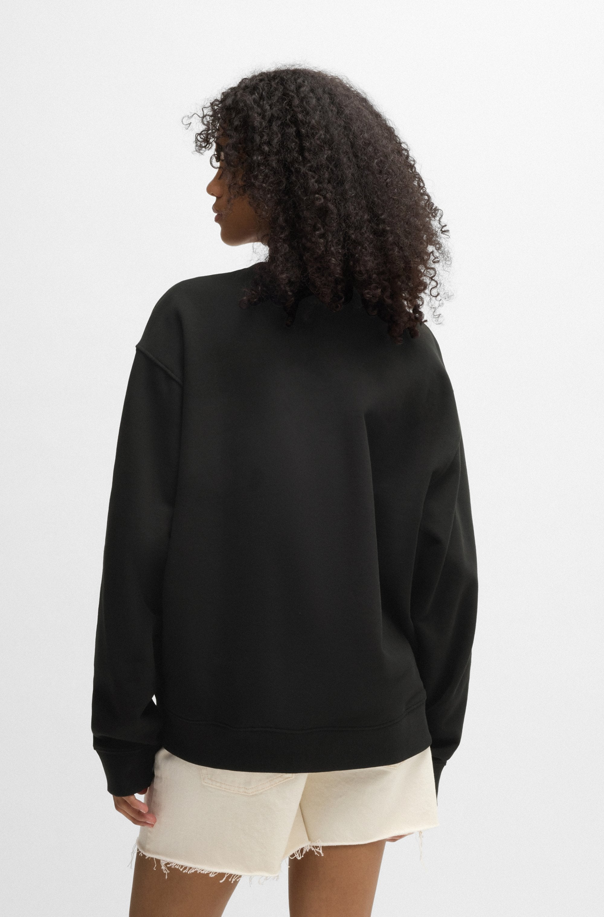 HUGO Blue Sweatshirt »Oversized Crew«, mit Flower Backprint, Straß Logo Print