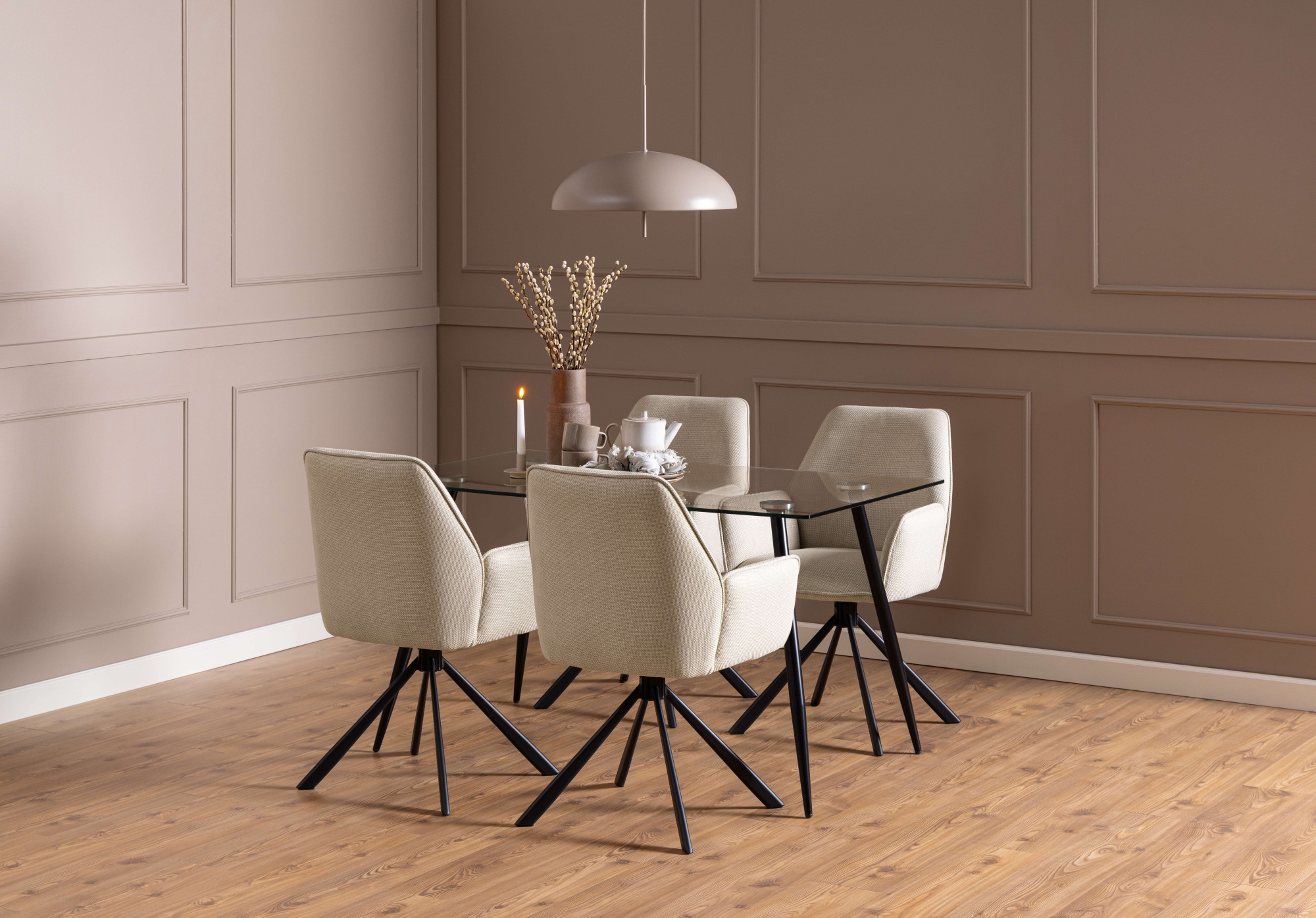 ACTONA GROUP Esszimmerstuhl »Glenda Armlehnstuhl, Polsterstuhl,«, Luxus-Microfaser, gepolstert, mit Armlehne, schwarze Stahlbeine, drehbar, 2er-Set