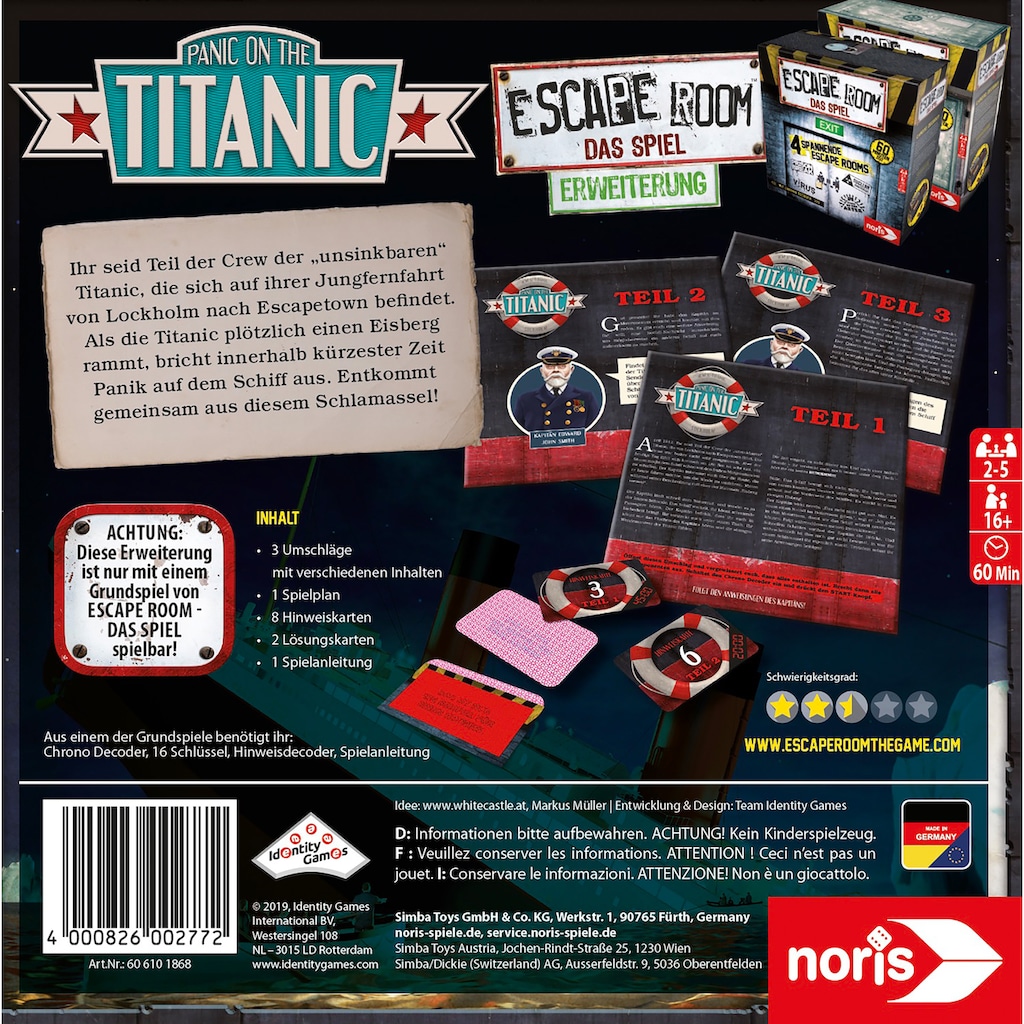 Noris Spiel »Erweiterungsspiel, Escape Room: Panic on the Titanic«
