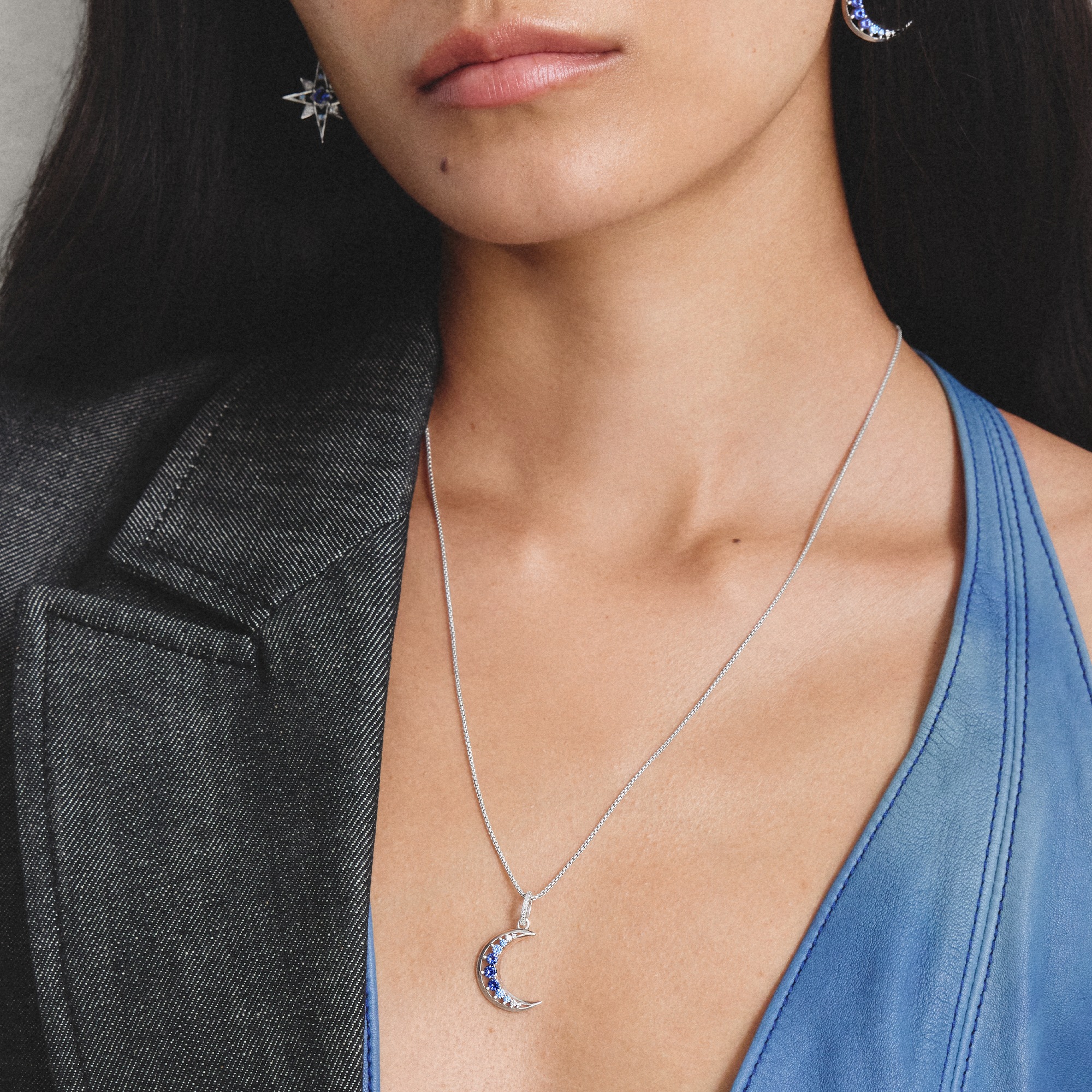 THOMAS SABO Kettenanhänger »Midnight Sky Anhänger Mond«  mit Glas-Keramik Stein, Zirkonia (synth.)