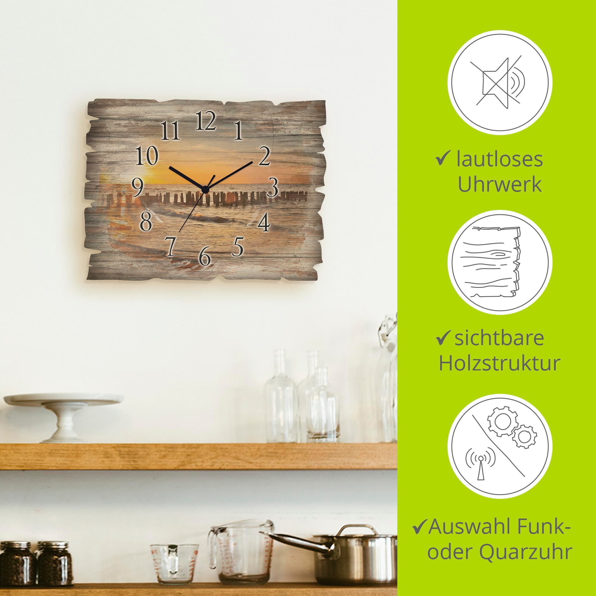 Artland Wanduhr »Schöner Sonnenuntergang am Strand« wahlweise mit  Quarz- oder Funkuhrwerk, lautlos ohne Tickgeräusche