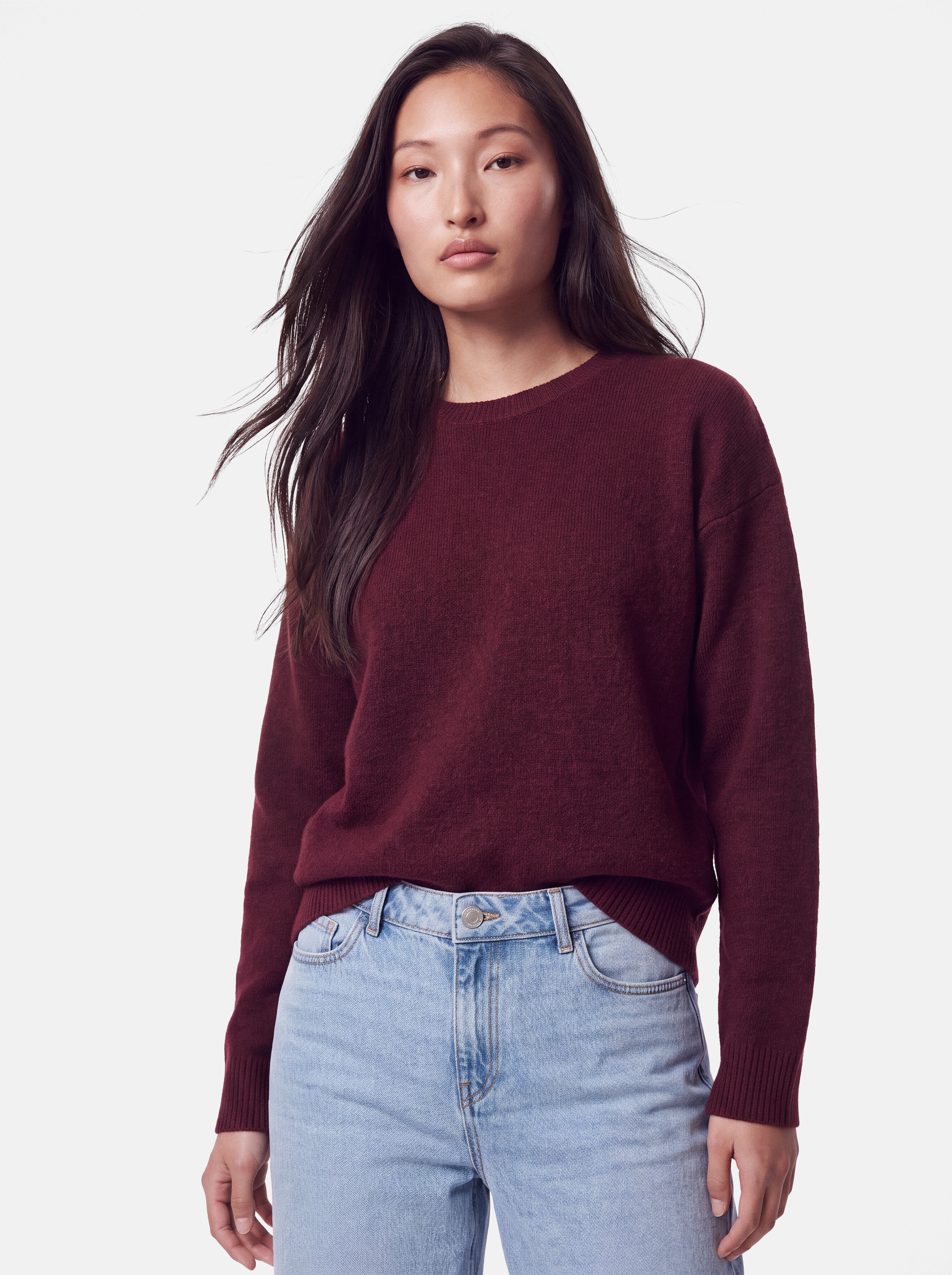 pieces Rundhalspullover »PCSALLY LS O-NECK KNIT NOOS BC« Materialmix