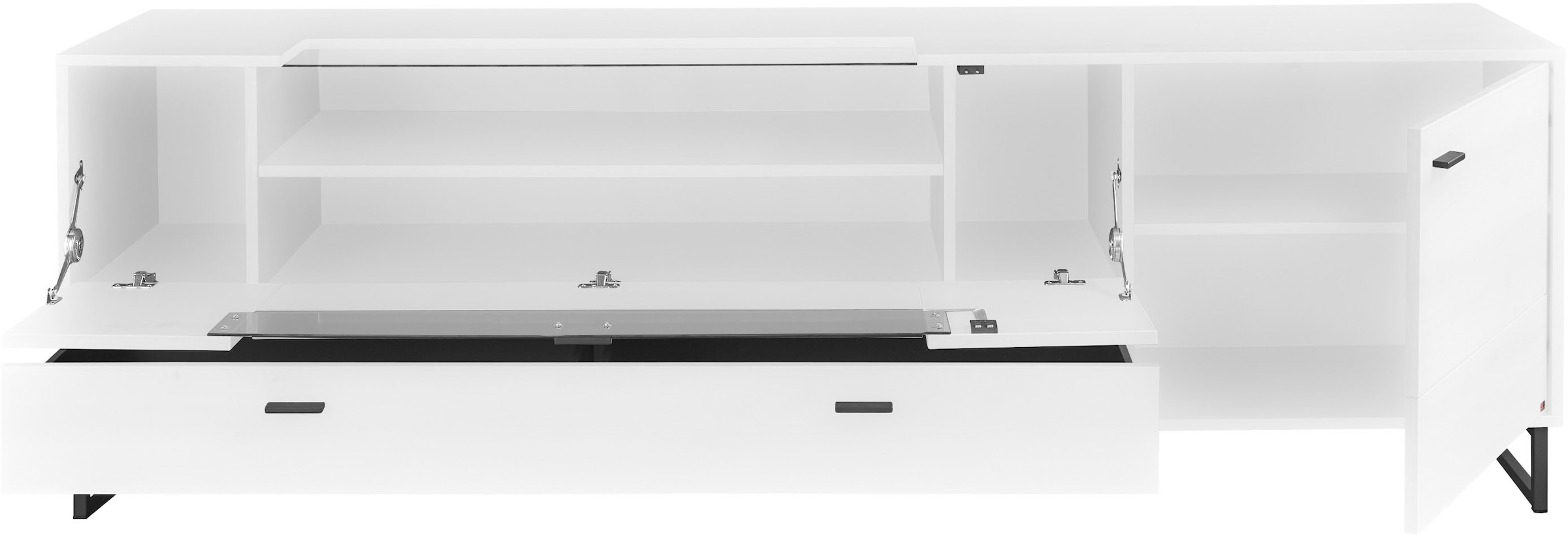set one by Musterring TV-Schrank »Deltona«, inkl. LED-Beleuchtung, Metallkufe, Glasklappe, B214 x H 67 cm