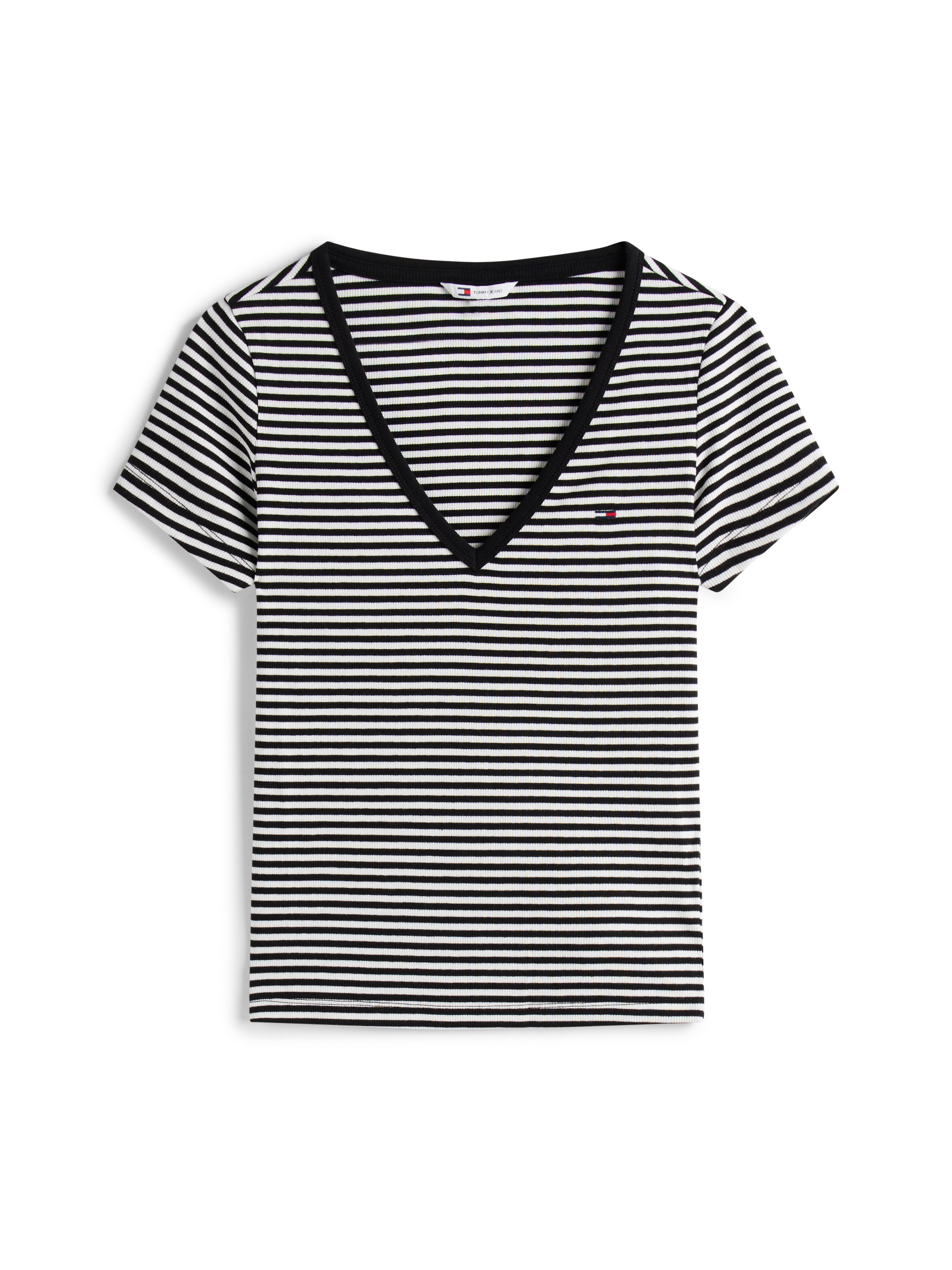 Tommy Jeans Kurzarmshirt »TJW SLIM ESSENTIAL RIB V SHORT SLEEVE« mit gerippter Struktur, V-Ausschnitt, Slim Fit
