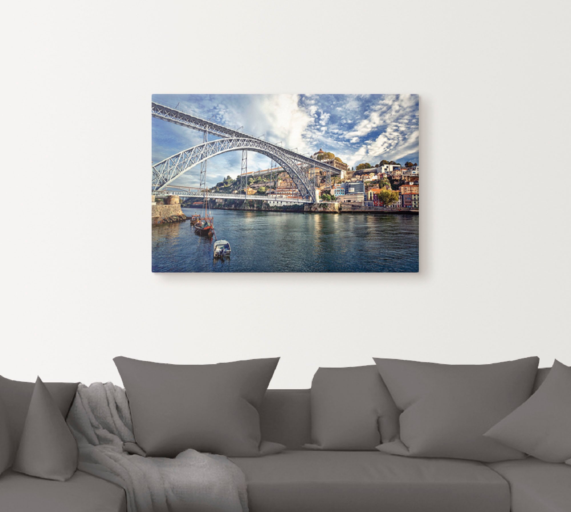 Poster Artland kaufen (1 St.), als auf Leinwandbild, Größen oder Wandbild Porto Brücke«, mit Eiffel »Panorama Brücken, Raten Wandaufkleber in versch. Alubild,