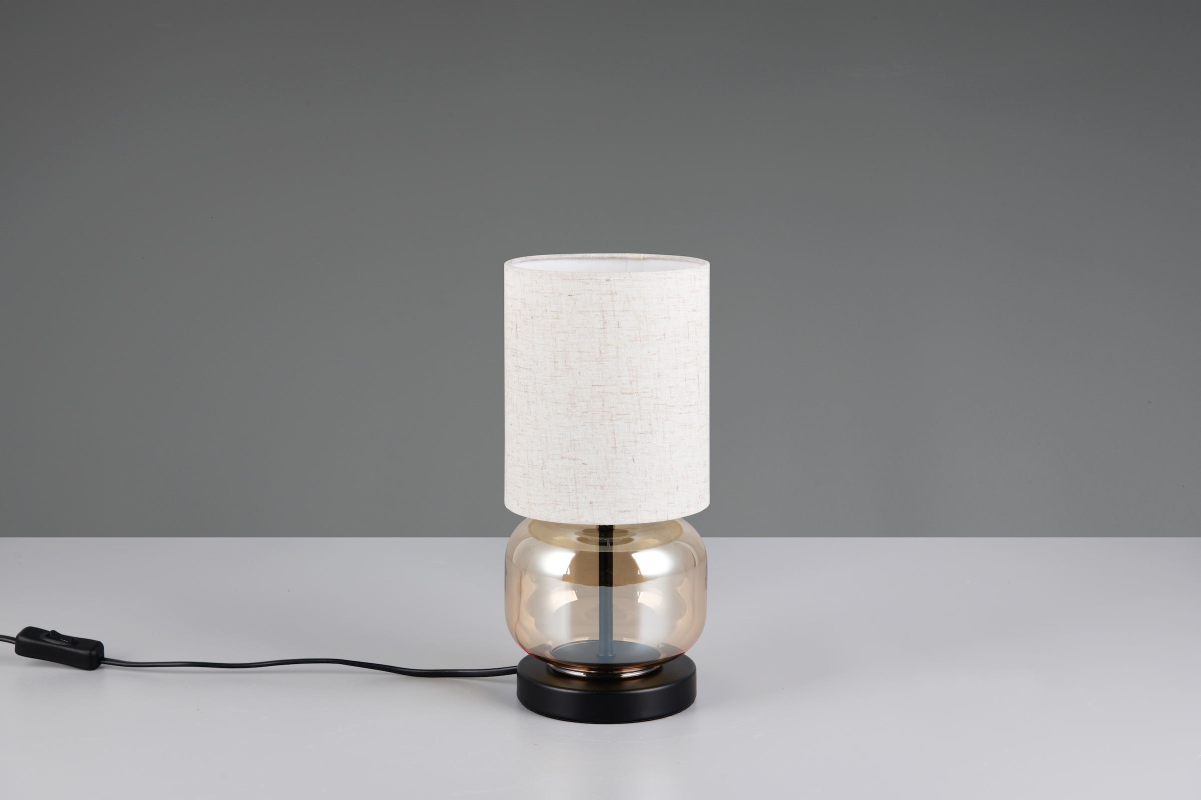 OTTO home Schreibtischlampe »Jorrin, Tischlampe mit Glas und Stoffschirm exkl 1x E27 max 40W« E27 1 Stk. warmweiß - kaltweiß Nachttischlampe Tischleuchte m. Schnurschalter Glas amber Schirm beige