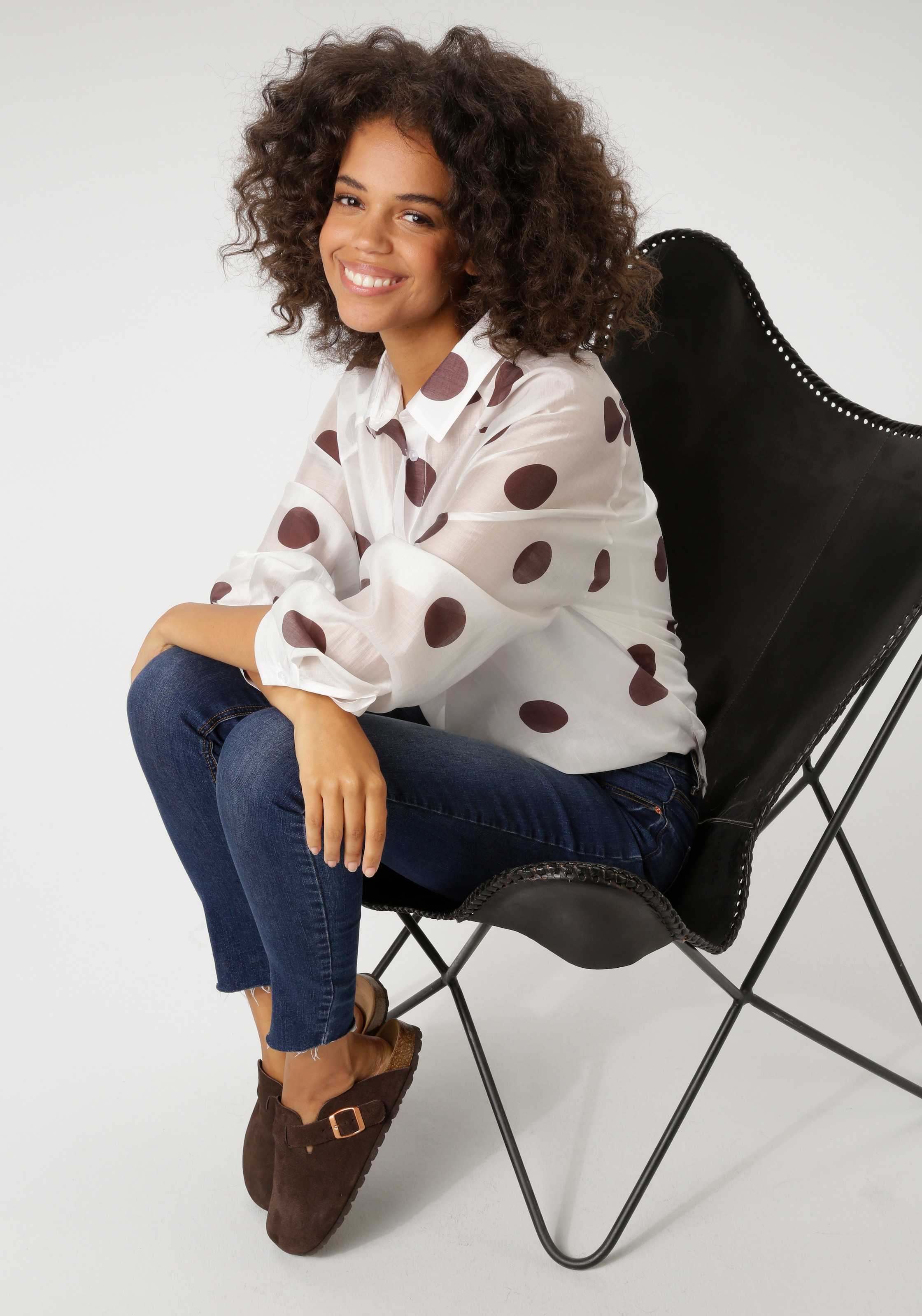 Aniston CASUAL Hemdbluse mit Punkten bedruckt - jedes Teil ein Unikat - NEUE KOLLEKTION