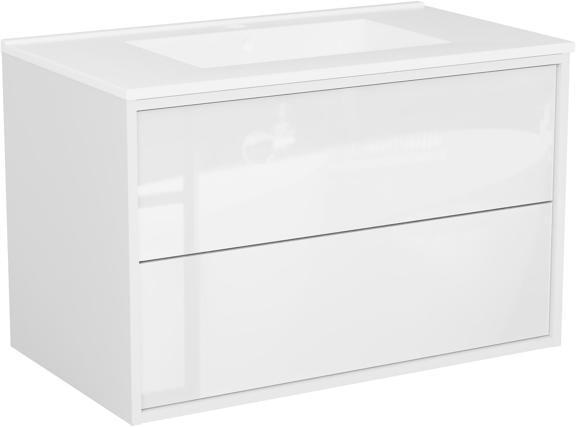 welltime Waschtisch »Waschbeckenunterschrank Line mit Waschbecken,Badmöbel,zwei Schubladen«, Badschrank mit Waschbecken, Push to open, Maße B/H/T: 61/53/47 cm