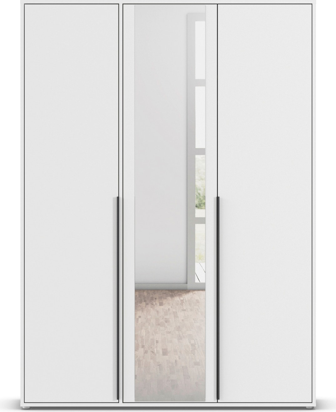 rauch Drehtürenschrank »Kleiderschrank Schrank Garderobe Wäscheschrank NAGATA mit Spiegel« in 3 verschiedenen Ausstattungen BASIC/CLASSIC/PREMIUM,  und modernen Stangengriffen in Graumetallic TOPSELLER MADE IN GERMANY