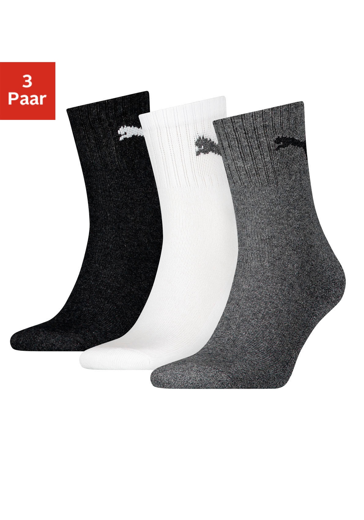 Sportsocken »short crew«, (3 Paar), mit klassischer Rippe