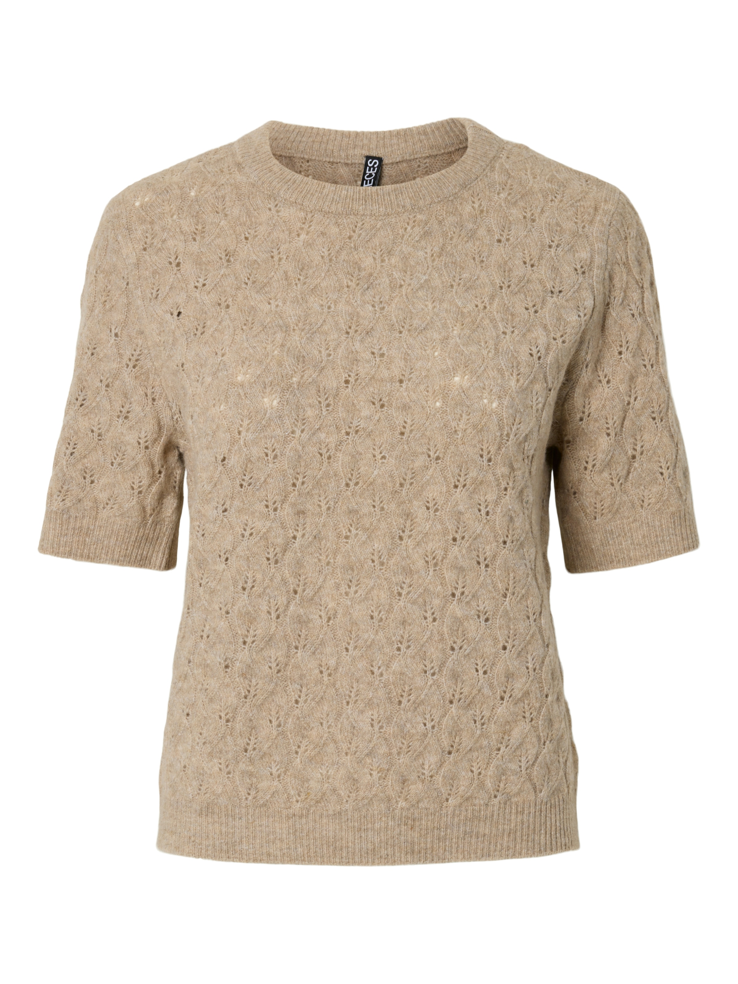 pieces Strickpullover »PCLELOU SS O-NECK KNIT NOOS BC« mit Ajourmuster