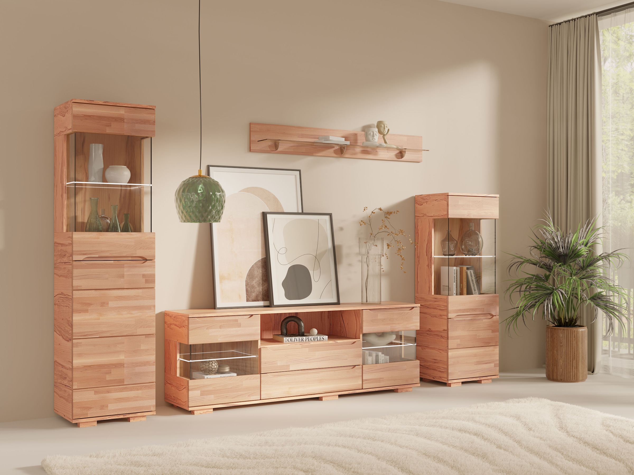 OTTO home Wohnwand »VETRO: besteht aus 2 Vitrinen, 1 Lowboard & 1 Wandregal, Wohnzimmer.« 4 Stk. tlg.