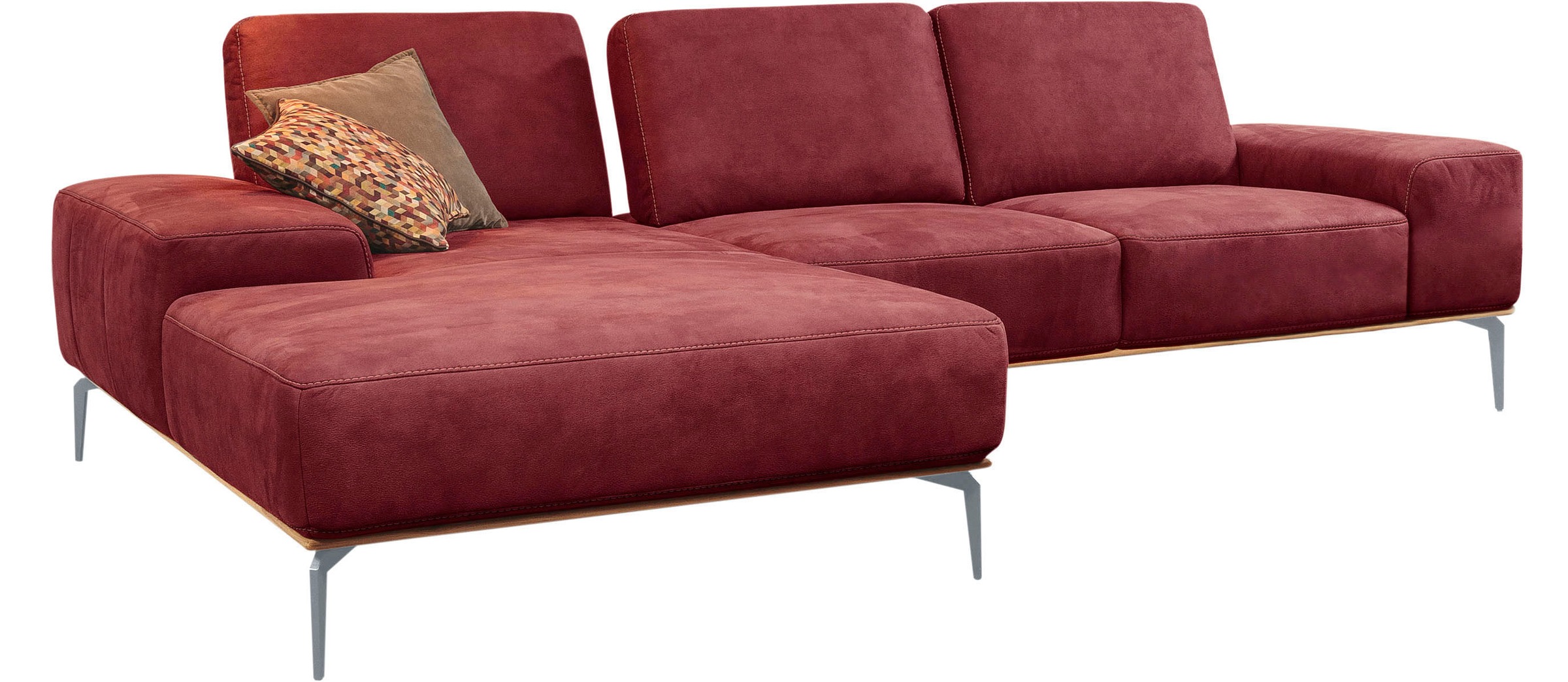 W.SCHILLIG Ecksofa »run, Designsofa mit tollem Sitzkomfort, bequem, L-Form«, mit elegantem Holzsockel, Füße in Silber matt, Breite 299 cm