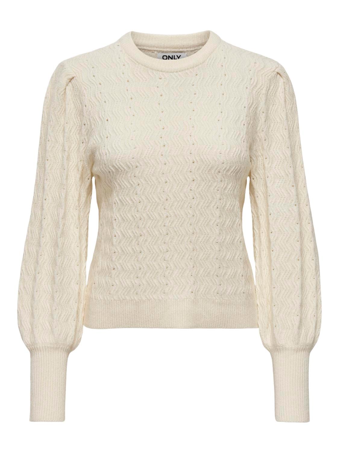 ONLY Rundhalspullover »ONLKATIA LS STRUC PUFF ONECK CC KNT« Materialmix, regular fit