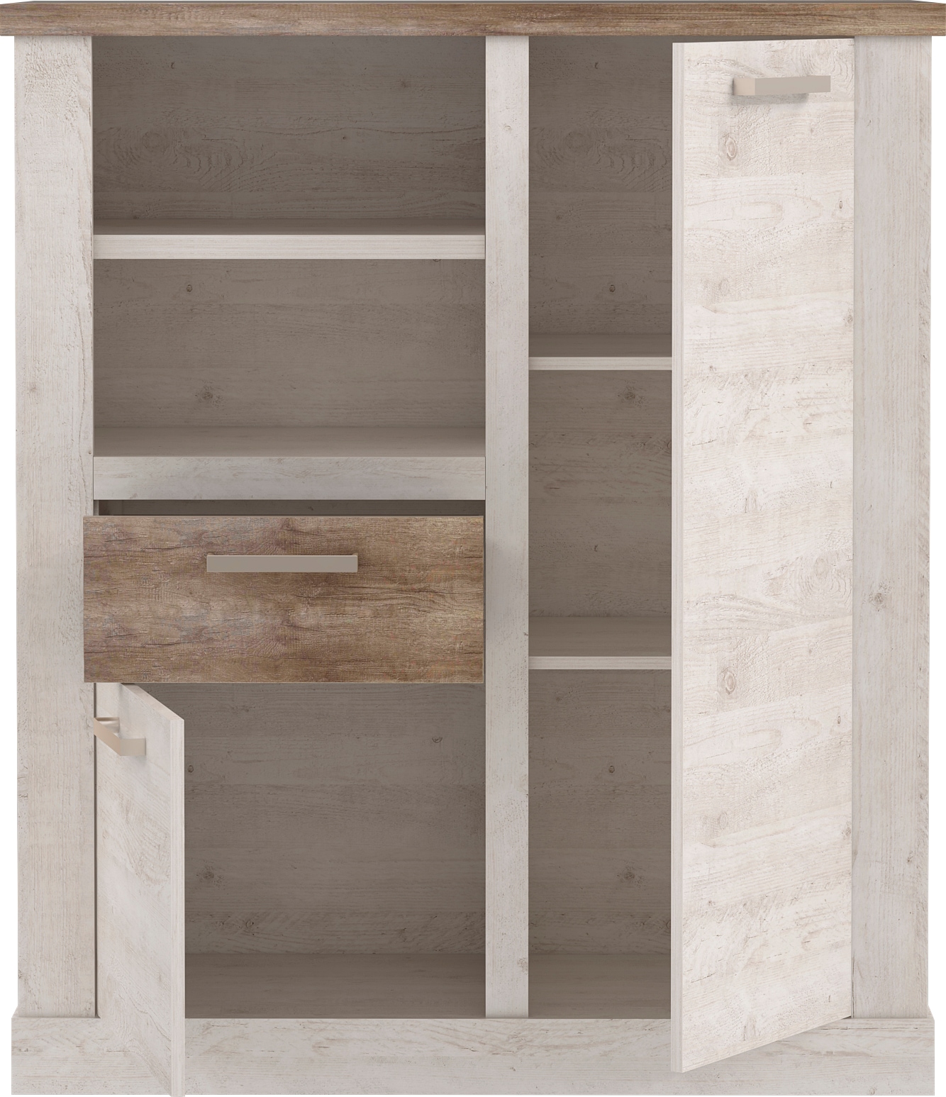 FORTE Highboard »Duro«, Mehrzweckschrank mit Türen & Schublade, Landhausstil, Breite 109,8 cm