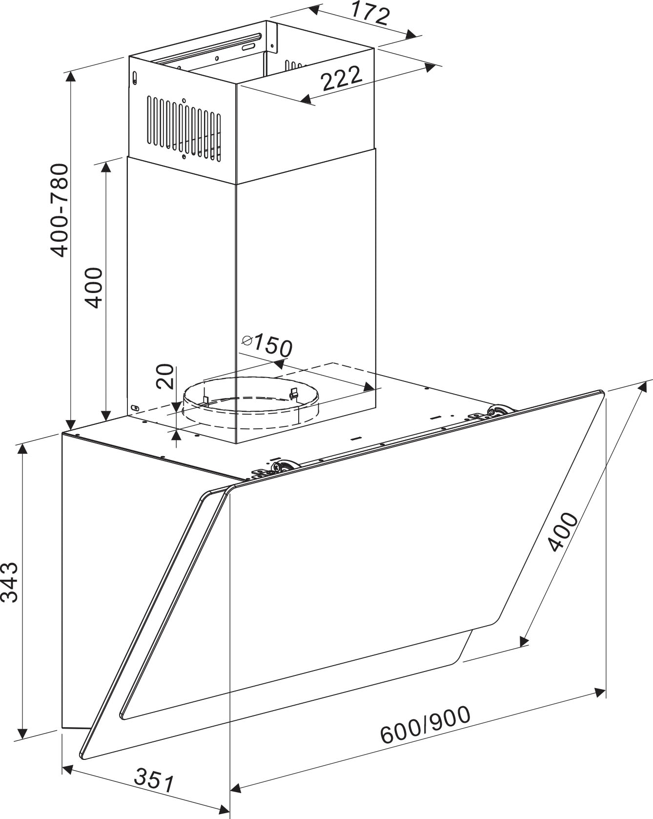 RESPEKTA Kopffreihaube »CH 77060«, 60 cm, 3 Leistungsstufen, LED-Beleuchtung, Ab- und Umluftfähig