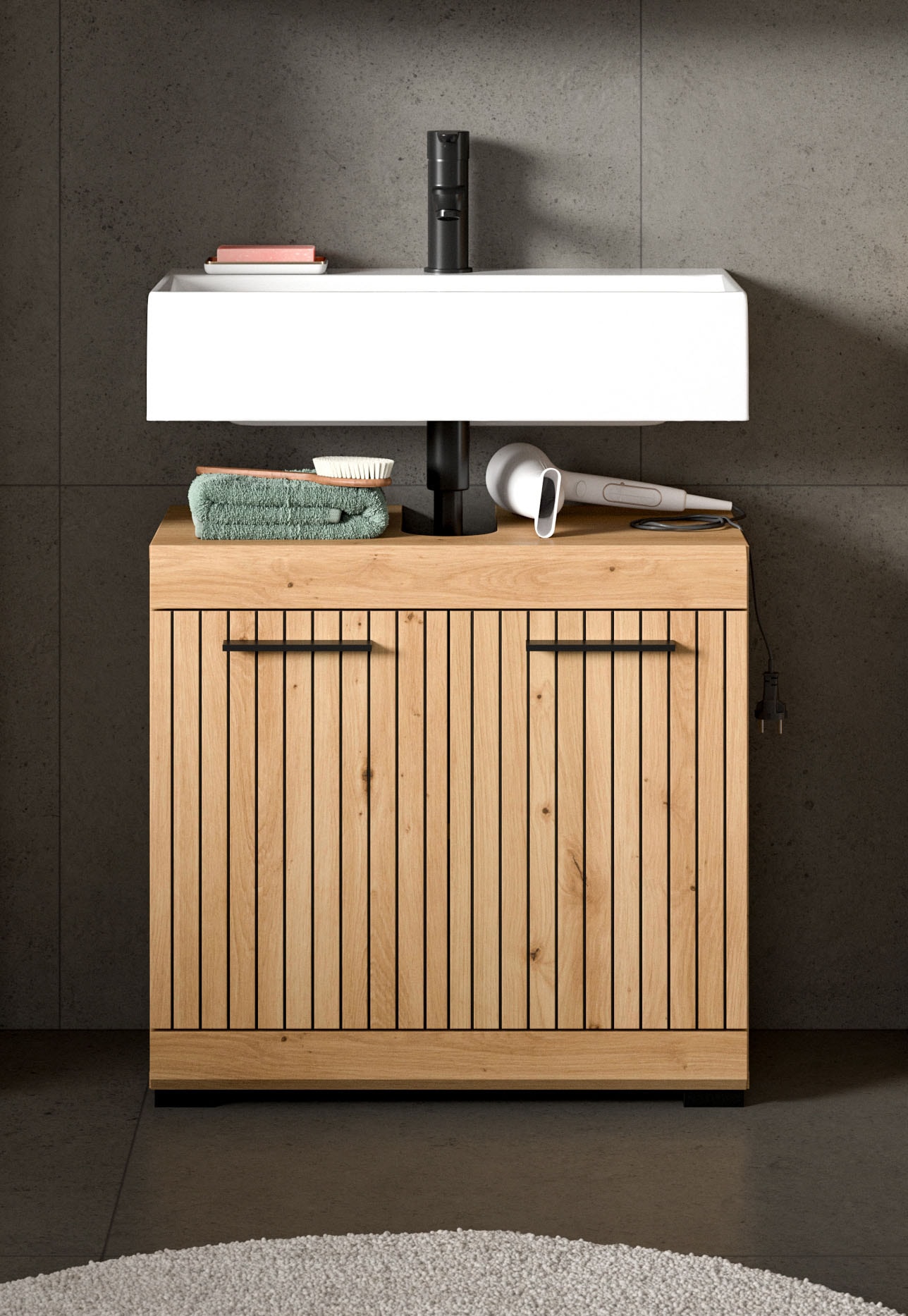 welltime Waschbeckenunterschrank »SIENA, Breite 60cm, mit  2 Türen oder 2 Schubkästen, MDF-Front« TOPSELLER! , mit Siphonausschnitt 10x25 cm, 1 Stk. tlg. in verschiedenen Farben erhältlich, Badmöbel, Badschrank, Kommode, Bad