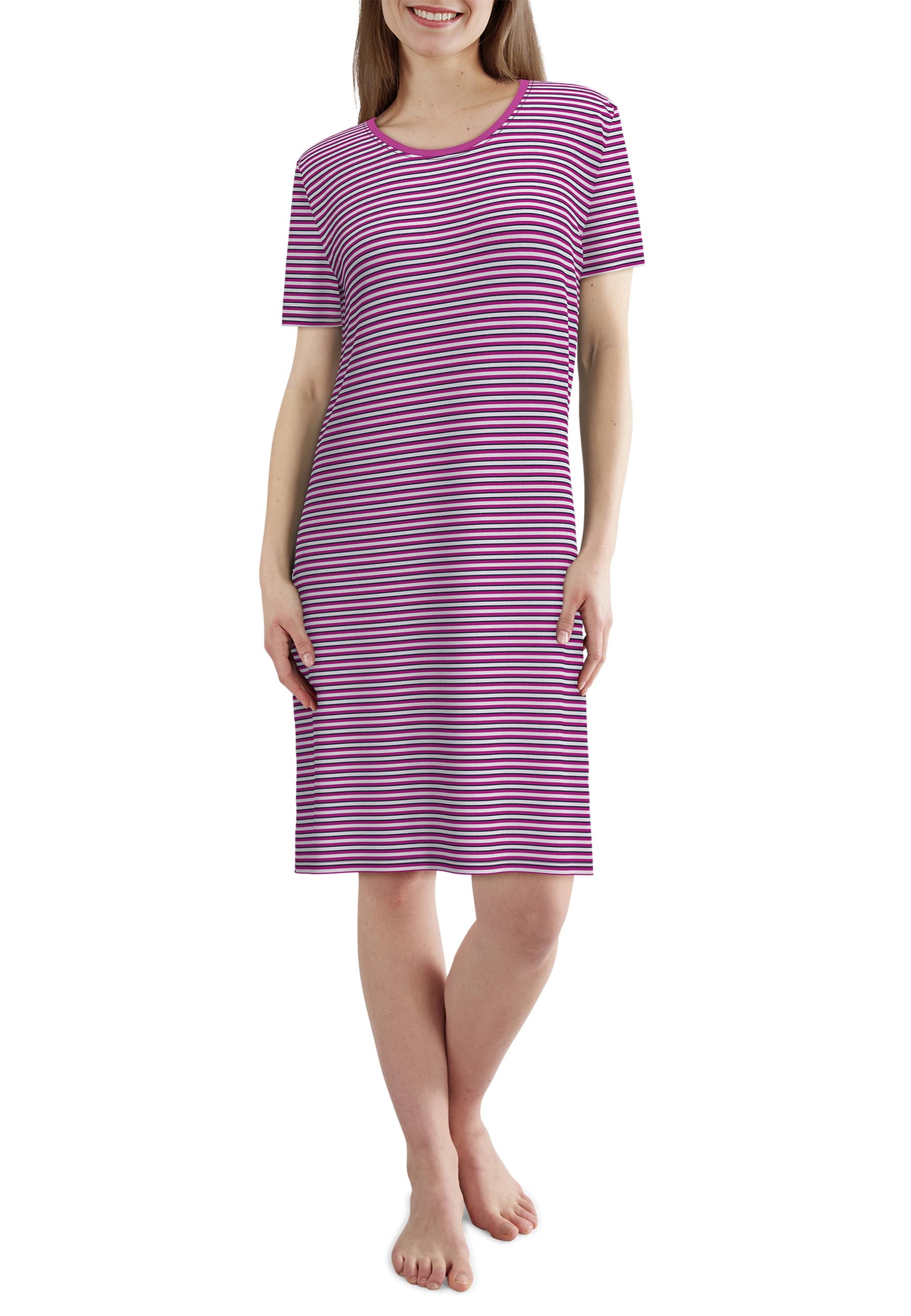 GÖTZBURG Nachthemd knielang, gestreift, Kurzarm, Rundhalsausschnitt, Baumwolle