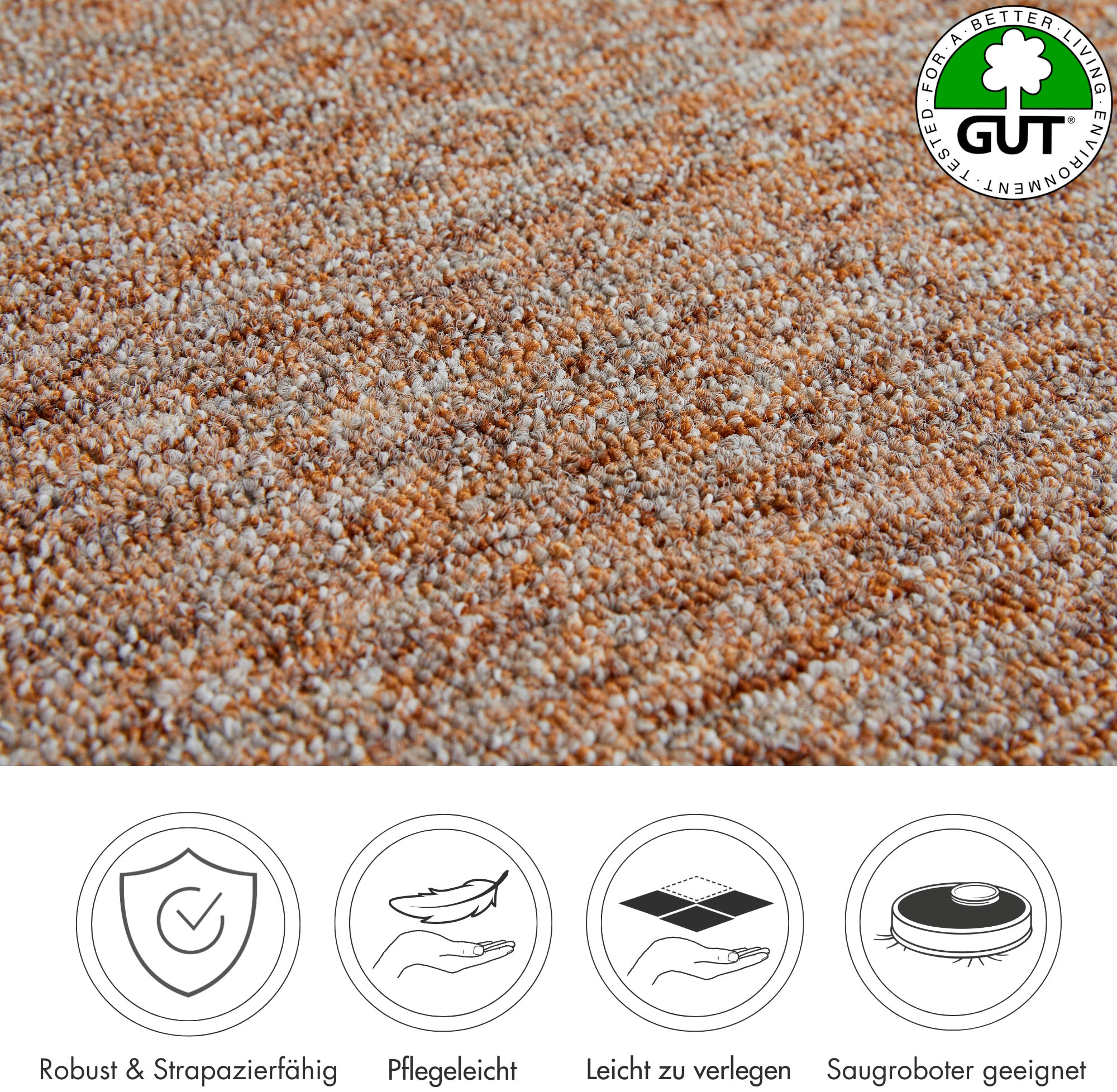 Andiamo Teppichboden »Gambia, Feinschlinge, Made in Belgium«, rechteckig, 7,2 mm Höhe, meliert, Breite 400 cm oder 500 cm, strapazierfähig, pflegeleicht