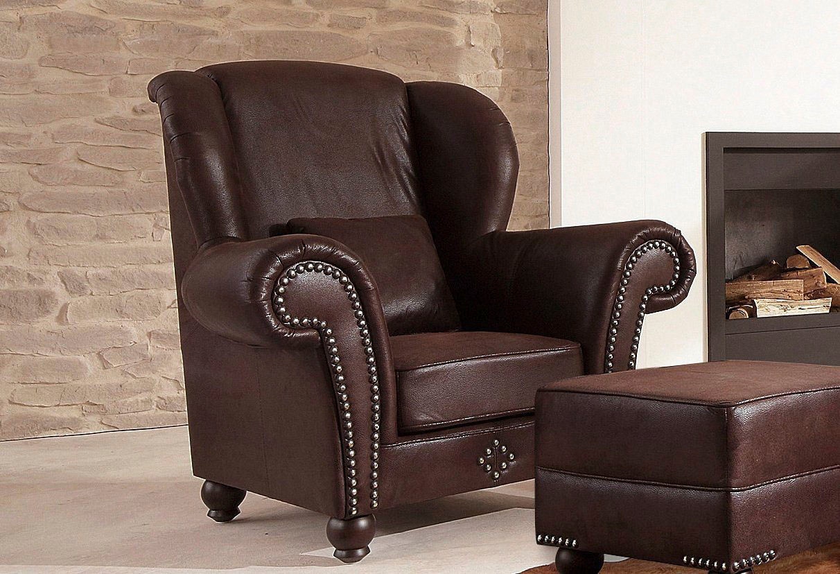 Home affaire Sessel »King George gemütlicher Ohrensessel mit Ziernägeln, mit Federkern«