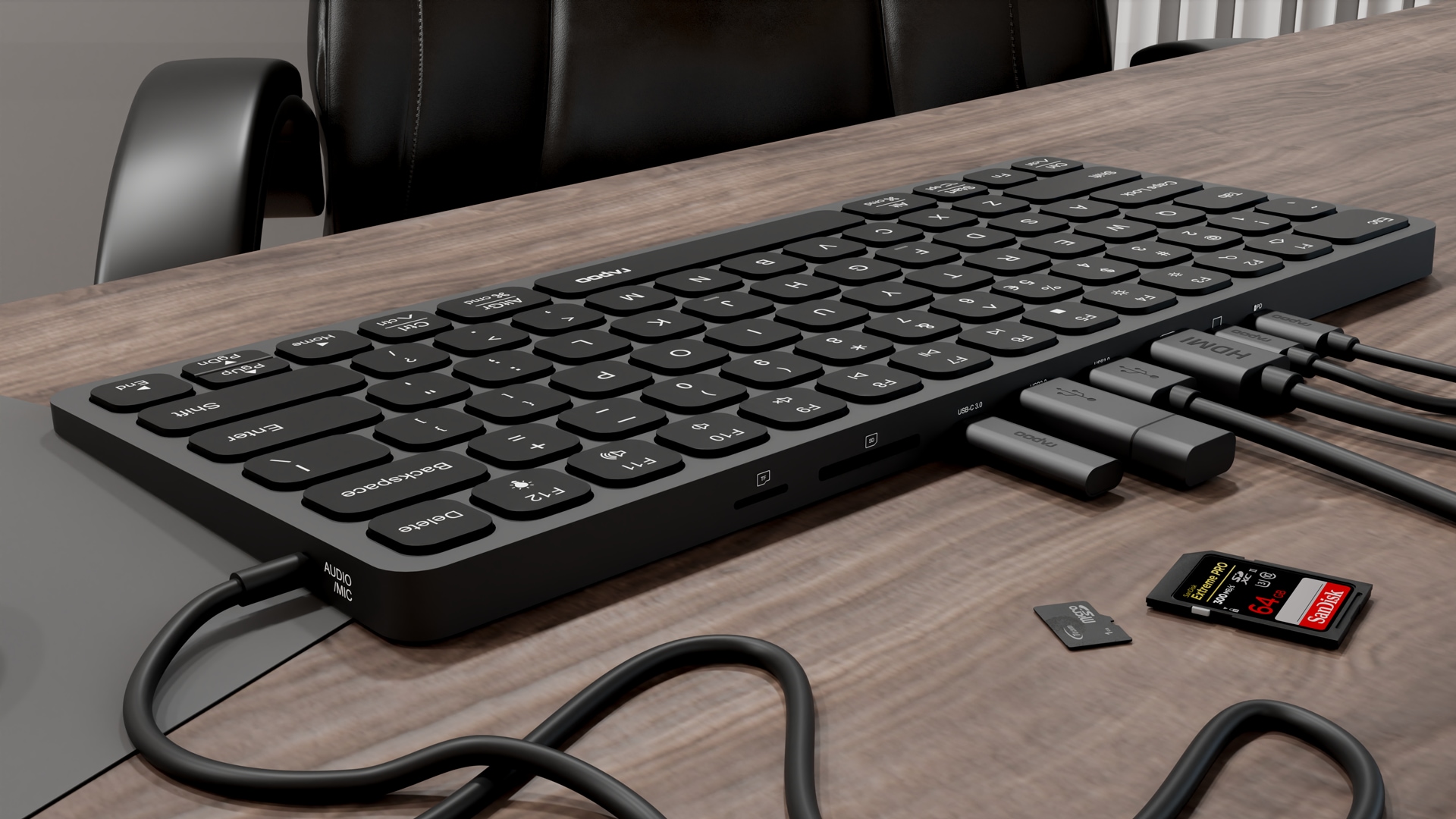 Rapoo Ultra-Slim-Tastatur »UCK-6001 Flache Tastatur mit 8-in-1 USB-C Multiport Adapter, QWERTZ« () Zusatzfunktionen: SD/MicroSD-Slot