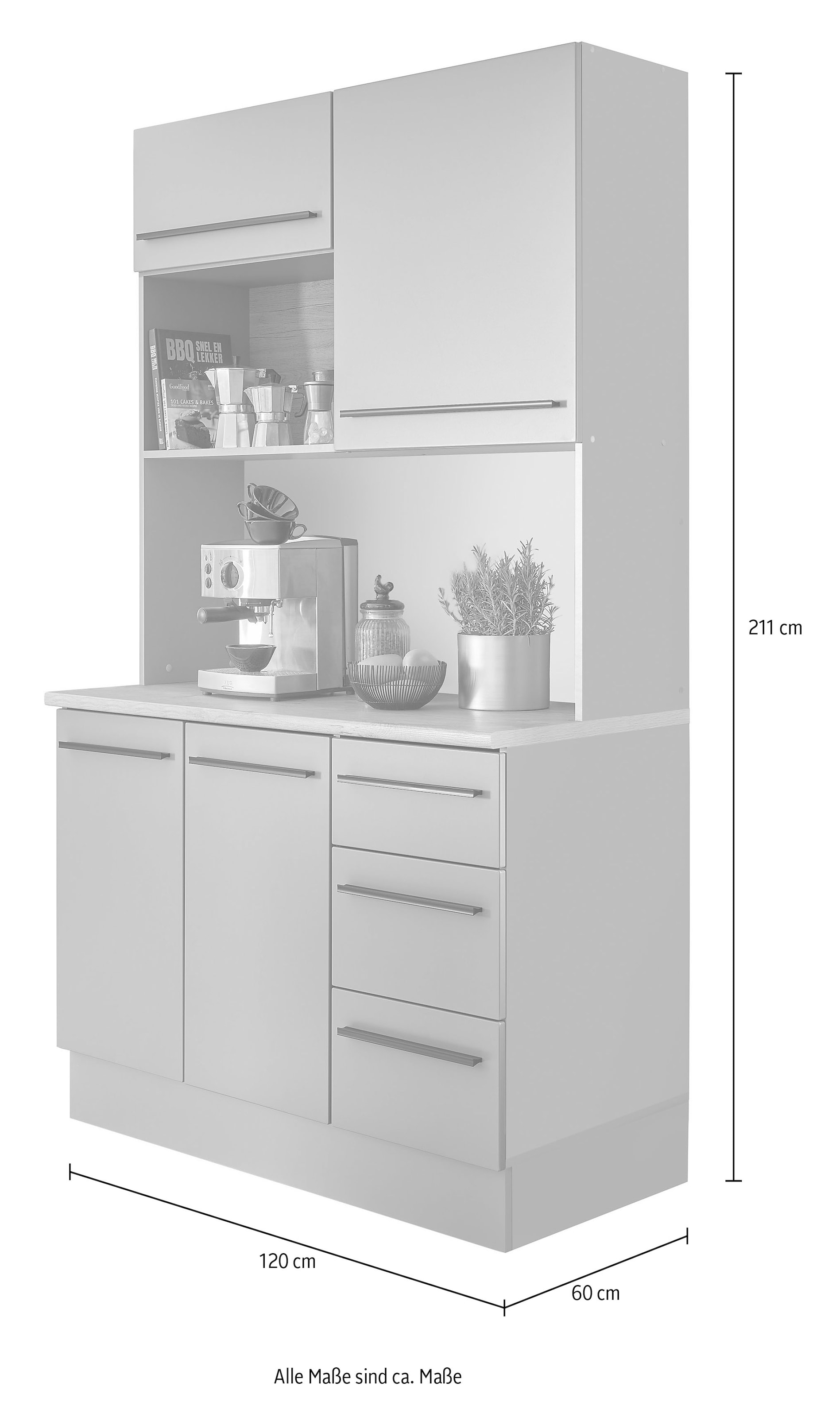BASIC by Balculina Buffet »Denver, Küchenbuffet BxHxT 120x211x60«, (1 St.), Breite 120cm, Soft-Close für Türen und Schubkästen