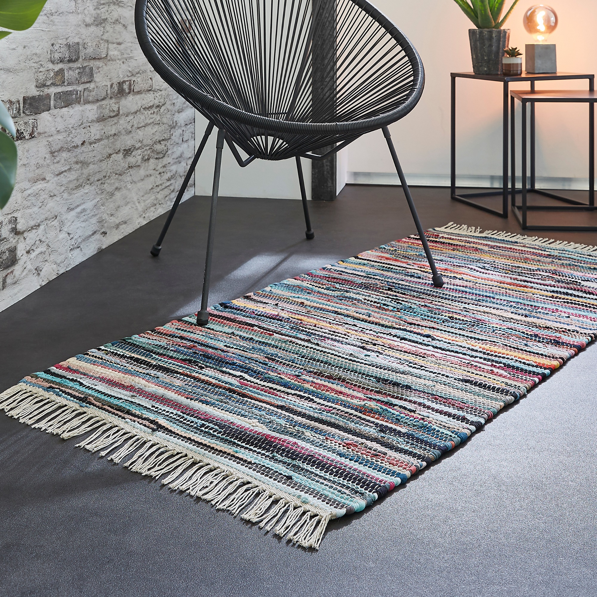 Andiamo, Teppich »Multi« rechteckig 10 mm Höhe Flachgewebe, Fleckerl, reine Baumwolle, handgewebt, mit Fransen, mehrfarbig, Baumwolle, B : 80 cm 1 Stk