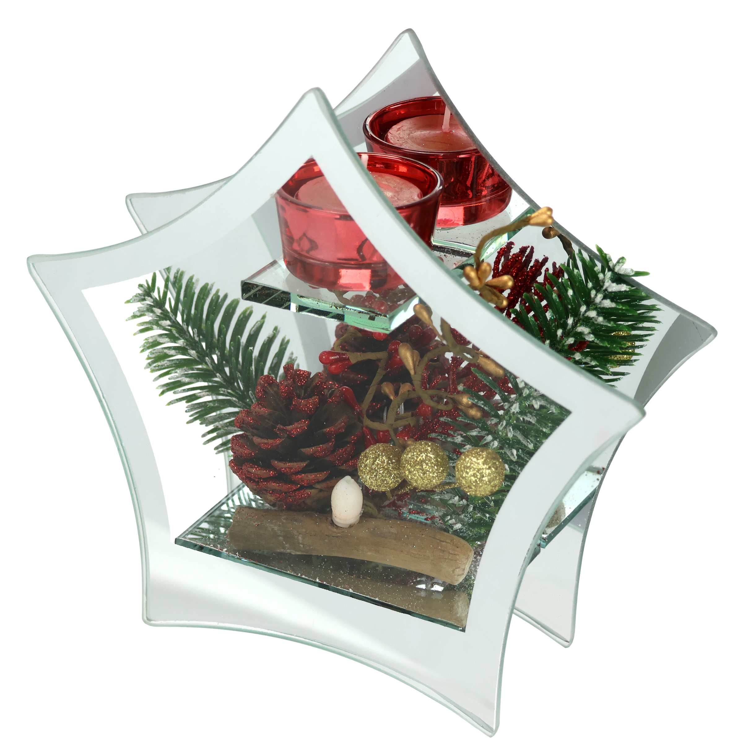I.GE.A. Teelichthalter »Deko-Objekt mit LED Licht und Teelichtkerze«, (1 St.), Tanne Zapfen Beeren LED-Kerze Kerzenhalter Weihnachtsdeko Dekoobjekt