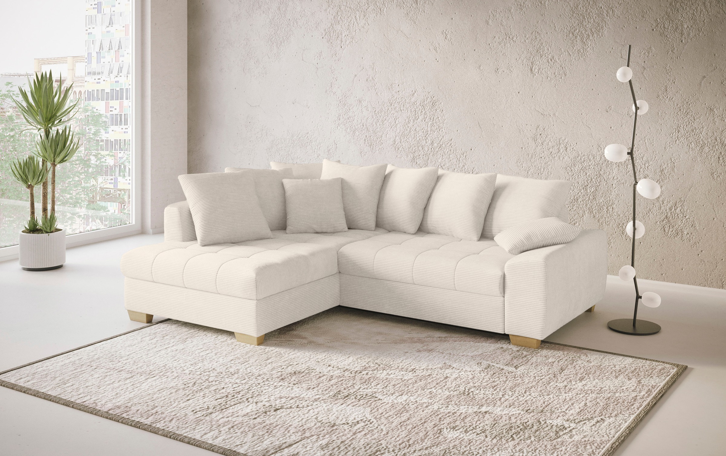 Mr. Couch Ecksofa »Nikita II, L-Form« Wahlweise mit Bettfunktion, Bettkasten & RGB-LED-Beleuchtung