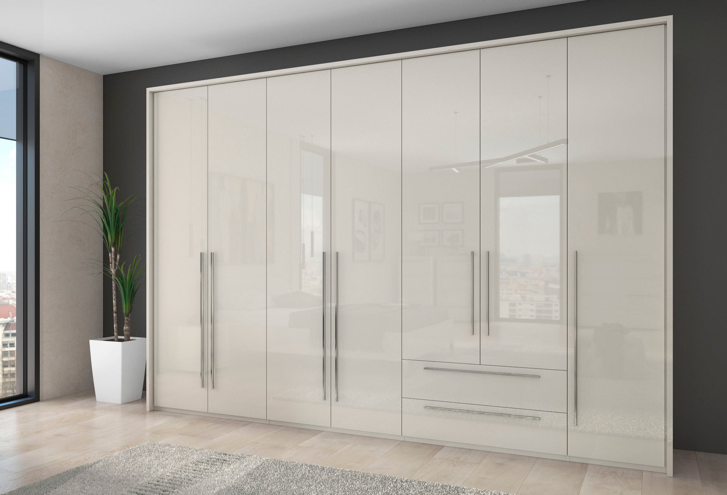 Places of Style Drehtürenschrank »Piano«, weiß, verschiedene Breiten mit 2 Schubladen, inklusive Beleuchtung