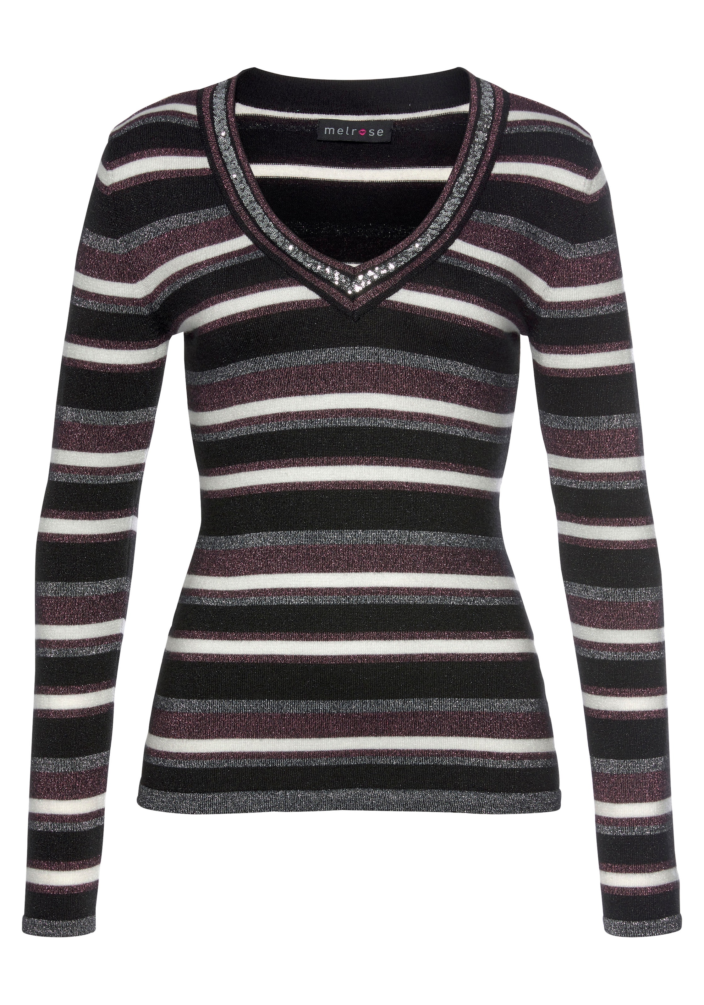 Melrose V-Ausschnitt-Pullover, mit weichem Glitzergarn und Pailletten-Details