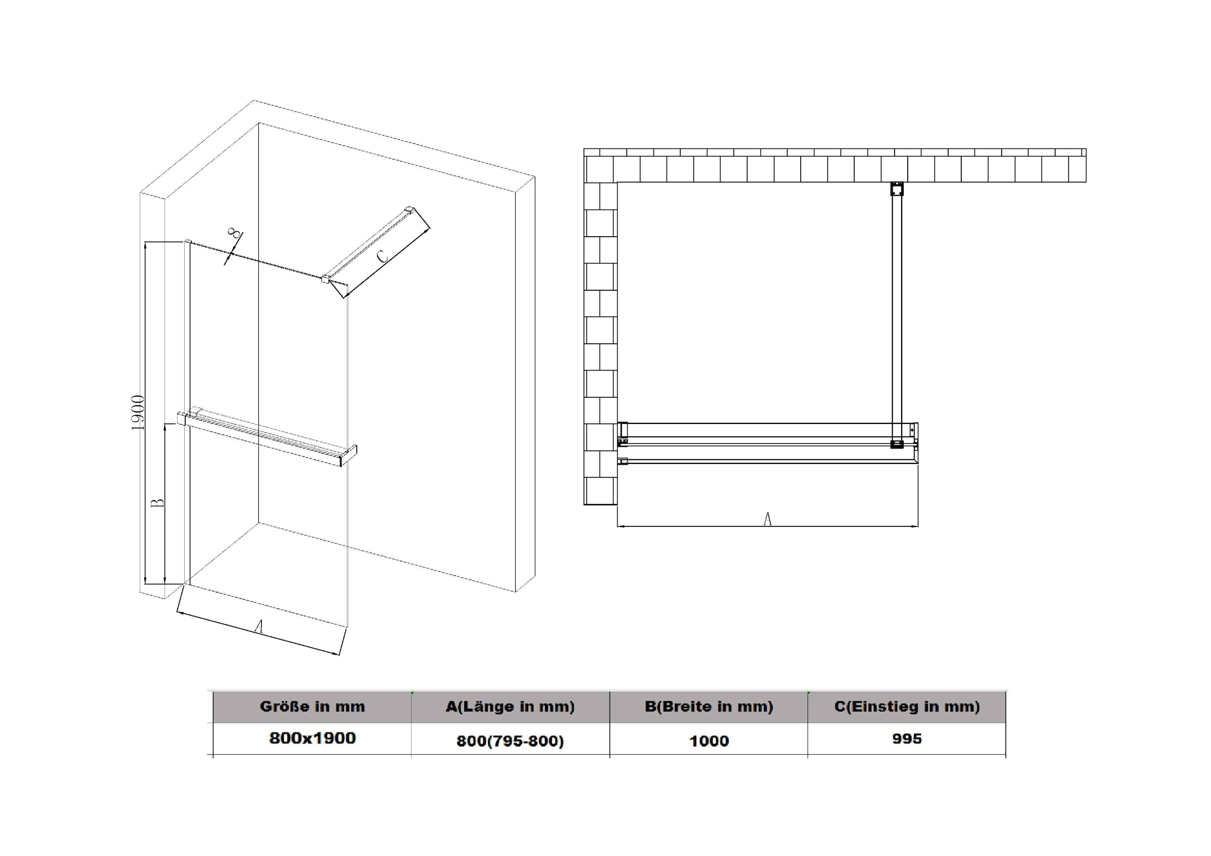 welltime Walk-in-Dusche »Trento Deluxe« 1 Stk. tlg. 8mm ESG und Antikalkversiegelung
