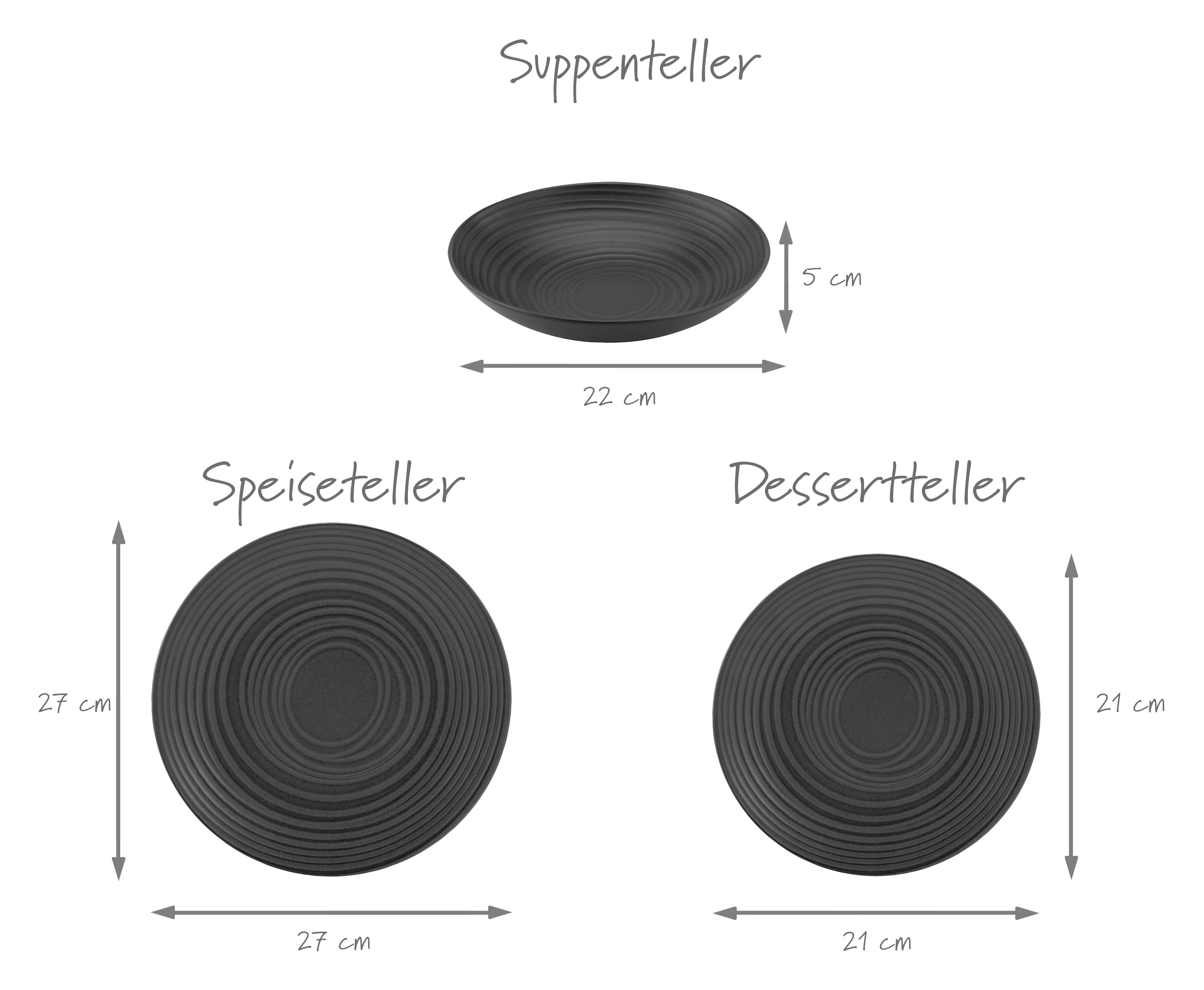 CreaTable Tafelservice »Geschirr-Set Lava Stone«, (Set, 12 tlg., Teller Set für 4 Personen), Service, schwarz, Reliefdekor, Made in Europe, 12 Teile für 4 Personen