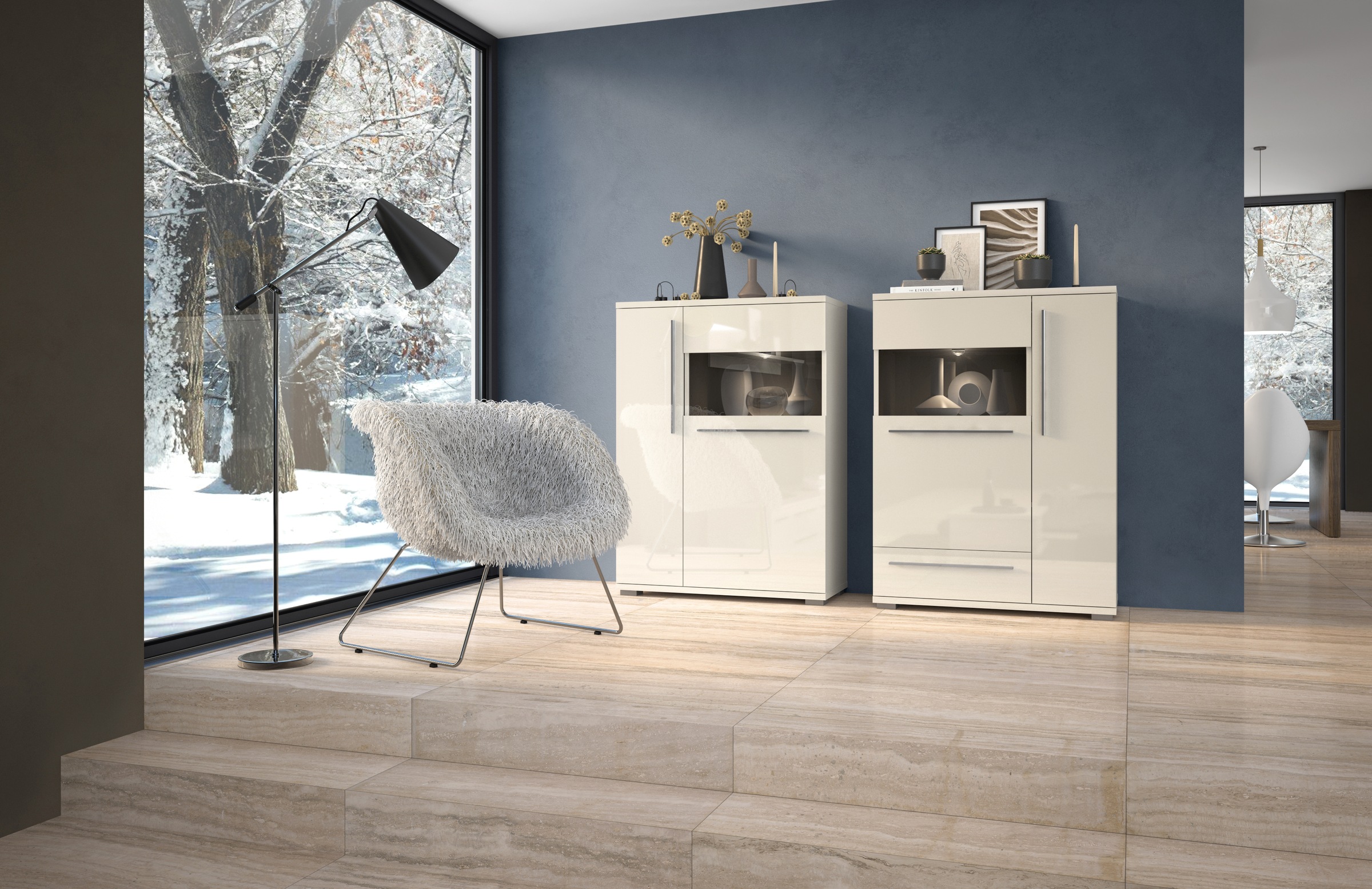 Places of Style Vitrine »Piano«, UV lackiert, Soft-Close Funktion
